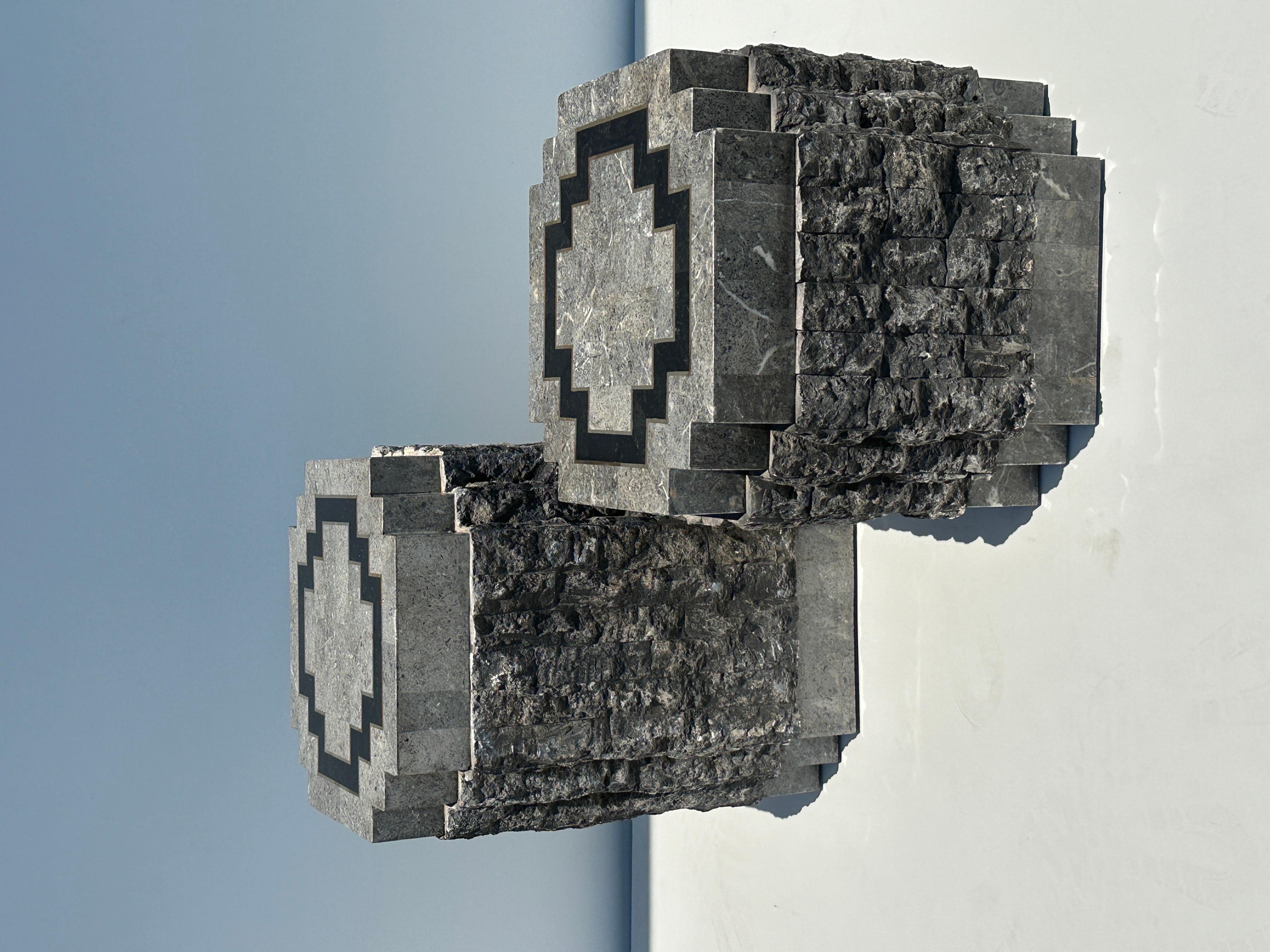 Tessellated Stone Side Tables with Brass trim For Sale 21