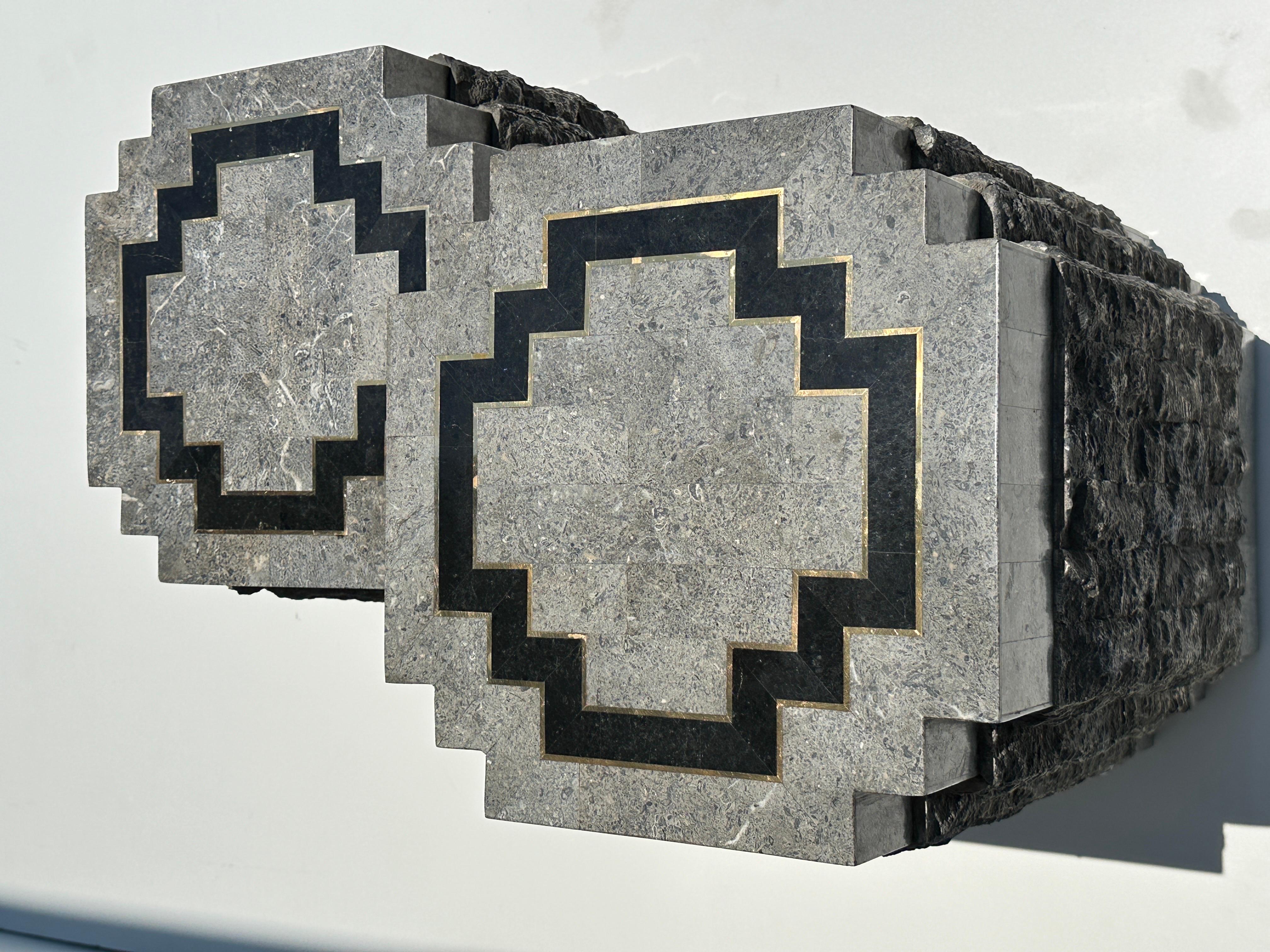 Tessellated Stone Side Tables with Brass trim For Sale 24