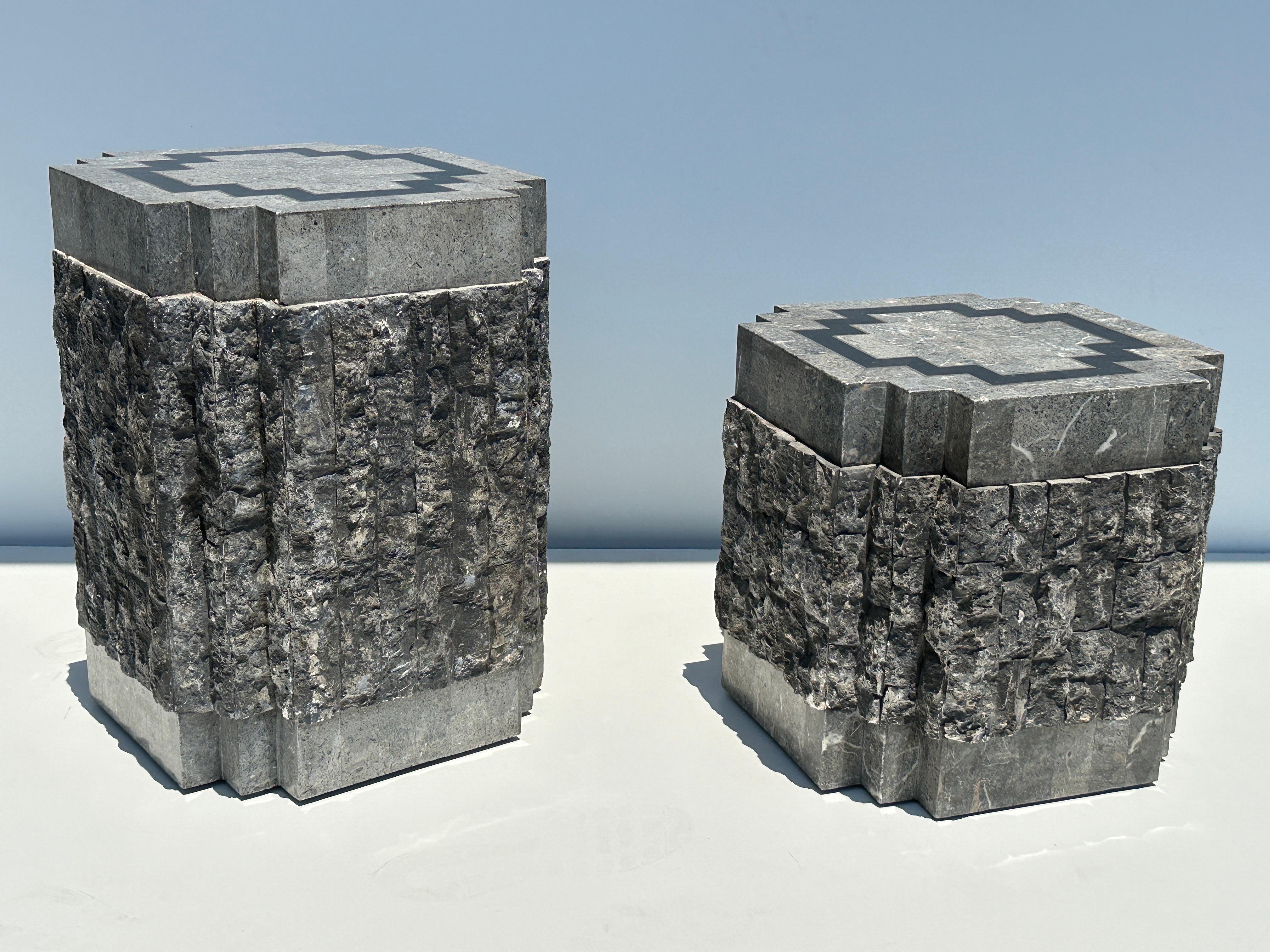 Tessellated Stone Side Tables with Brass trim For Sale 27