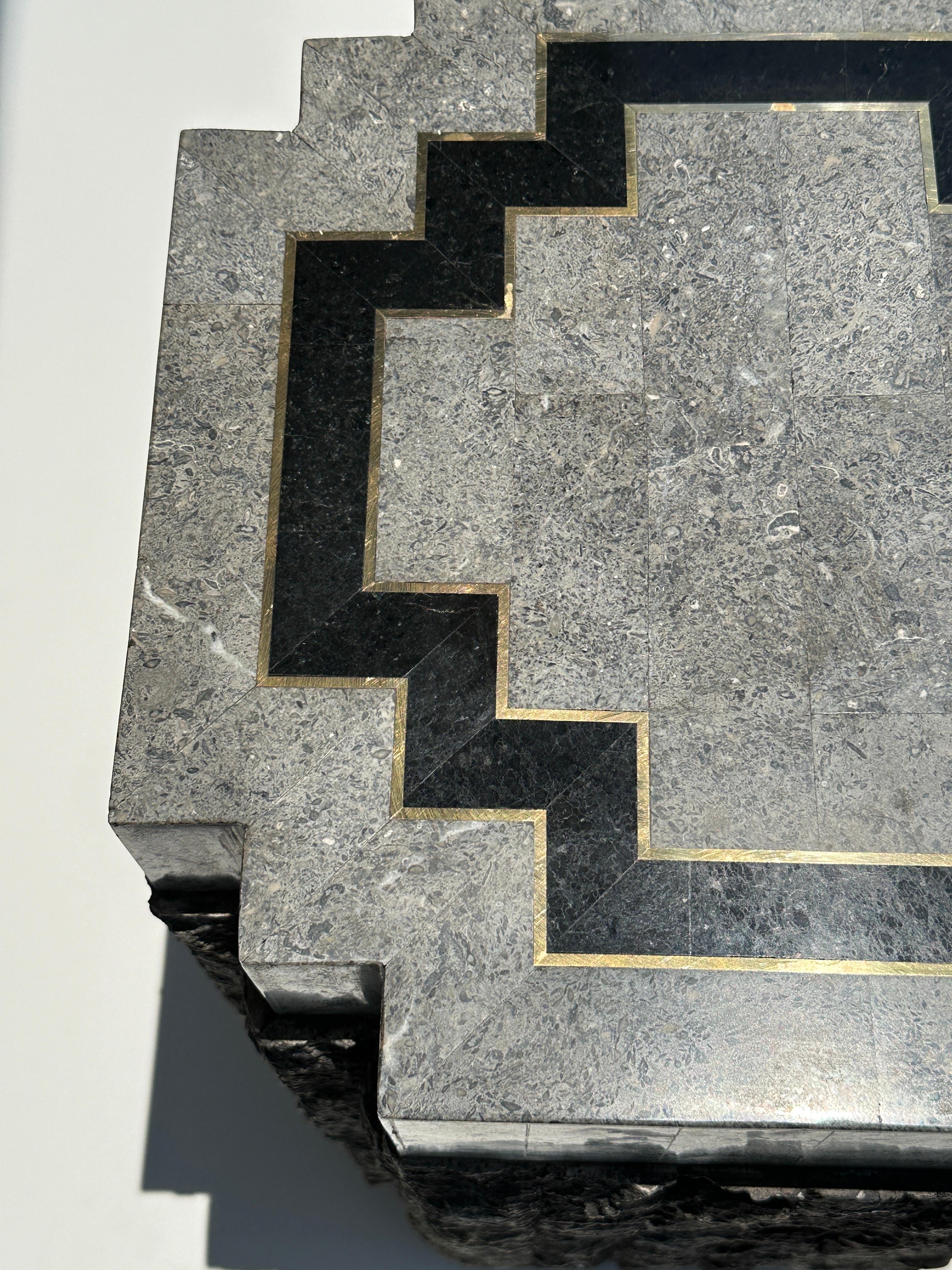 Philippine Tessellated Stone Side Tables with Brass trim For Sale