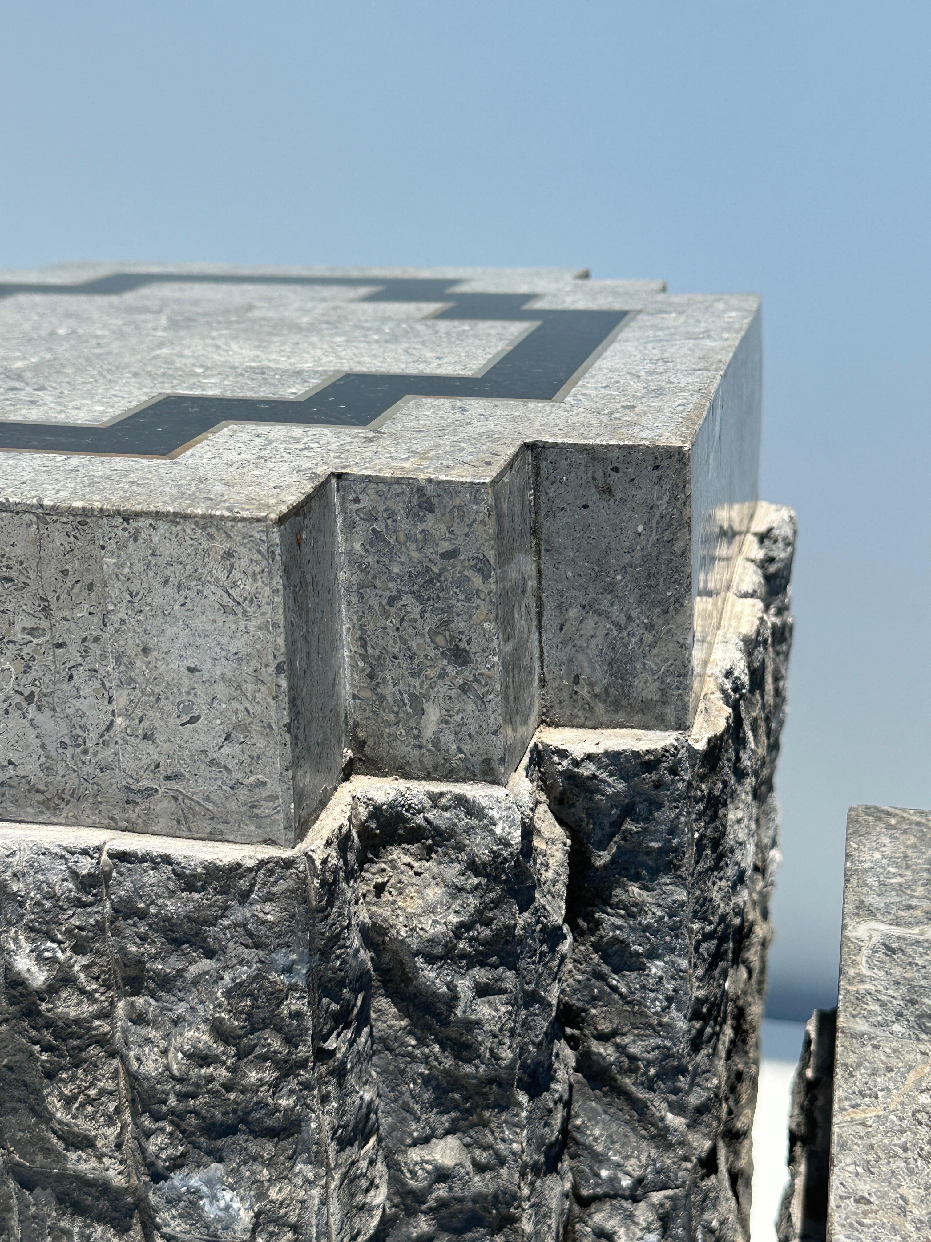 Tessellated Stone Side Tables with Brass trim In Good Condition For Sale In North Hollywood, CA