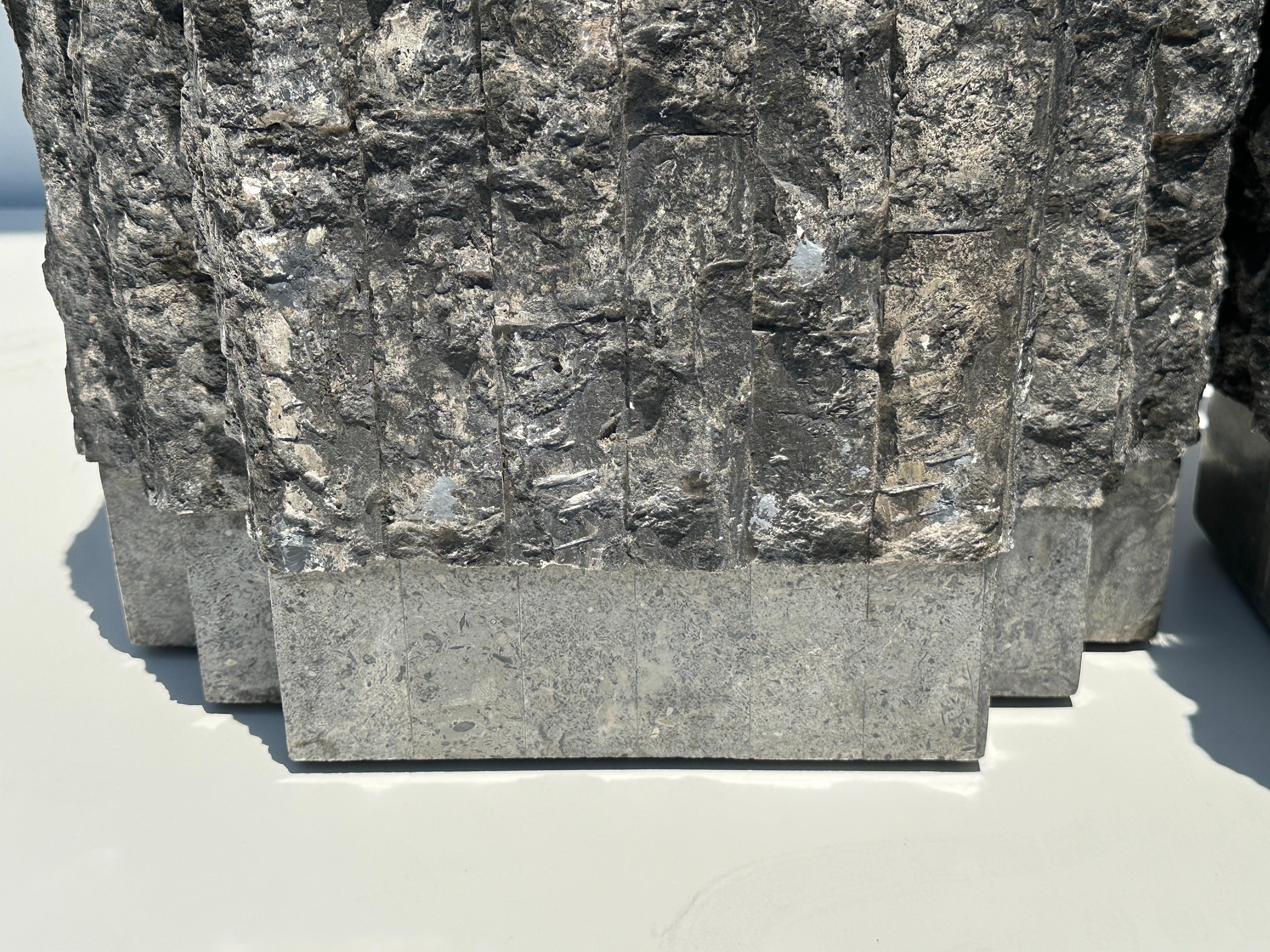 Tessellated Stone Side Tables with Brass trim For Sale 3