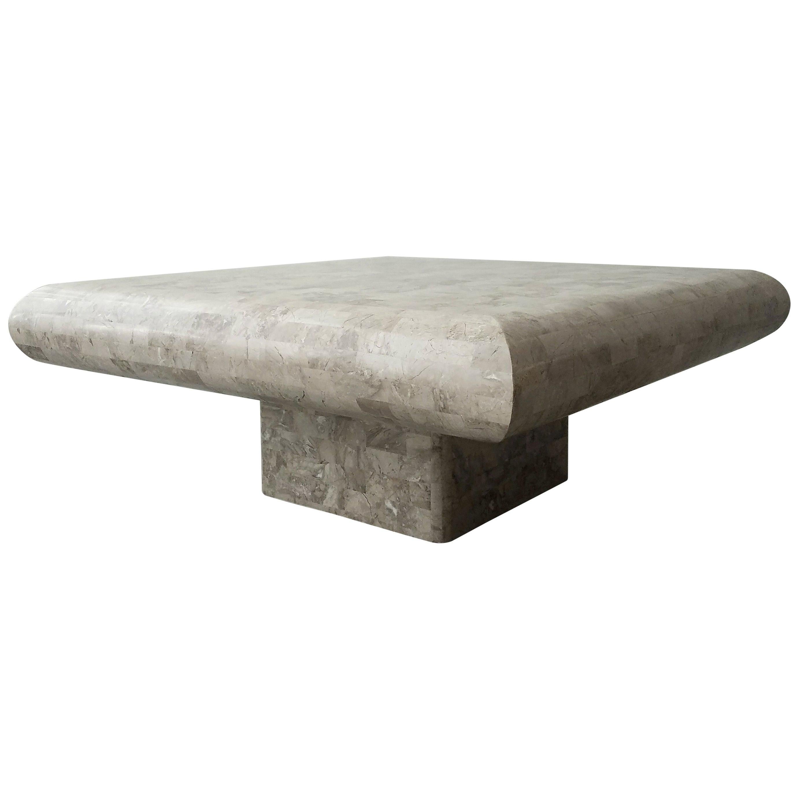 Tessellated Stone Square Pedestal Coffee Table by Maitland Smith