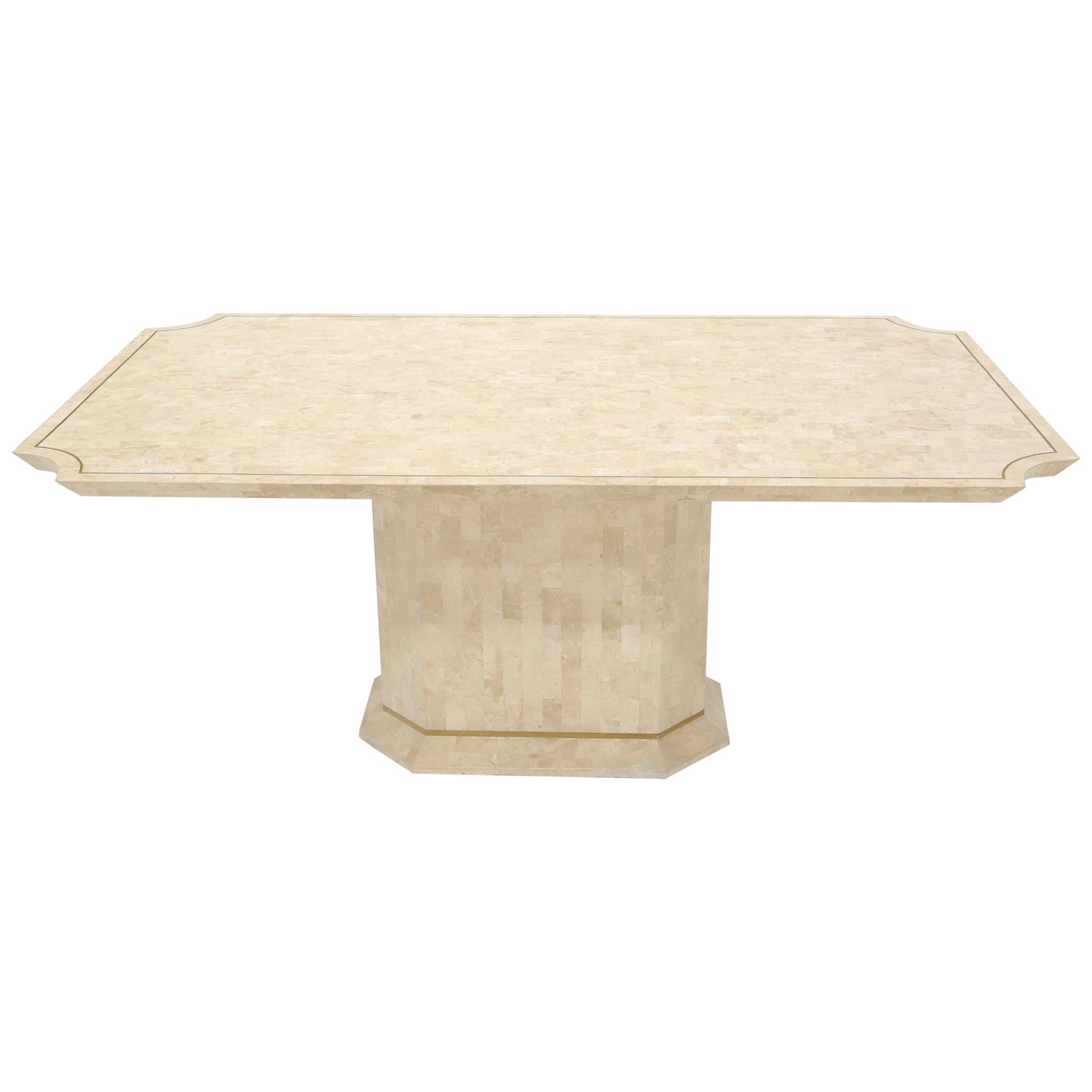 Tessellated Stone Tile Brass Inlay Single Pedestal Rectangle Dining Table