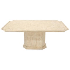 Tessellated Stone Tile Brass Inlay Single Pedestal Rectangle Dining Table