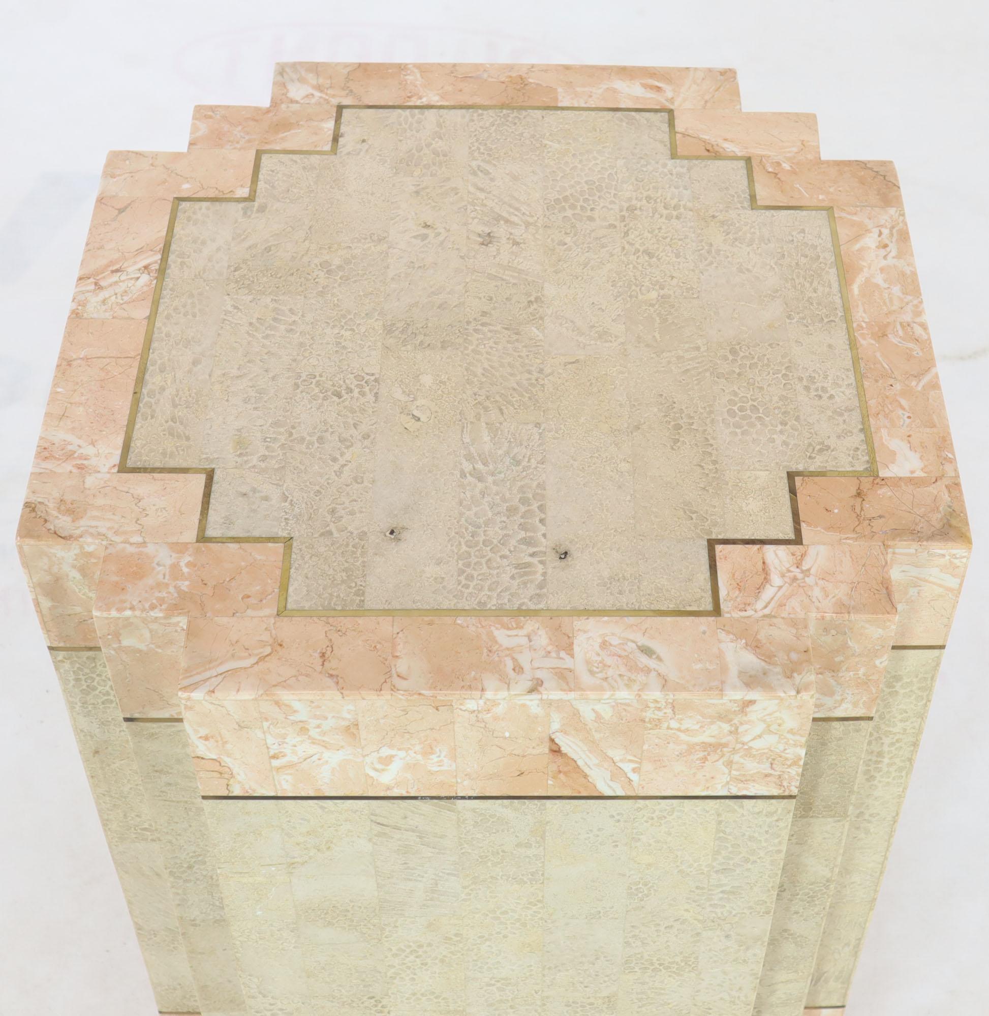 Mid-Century Modern Tessellated Stone Tile Brass Inlay Square Pedestal 
