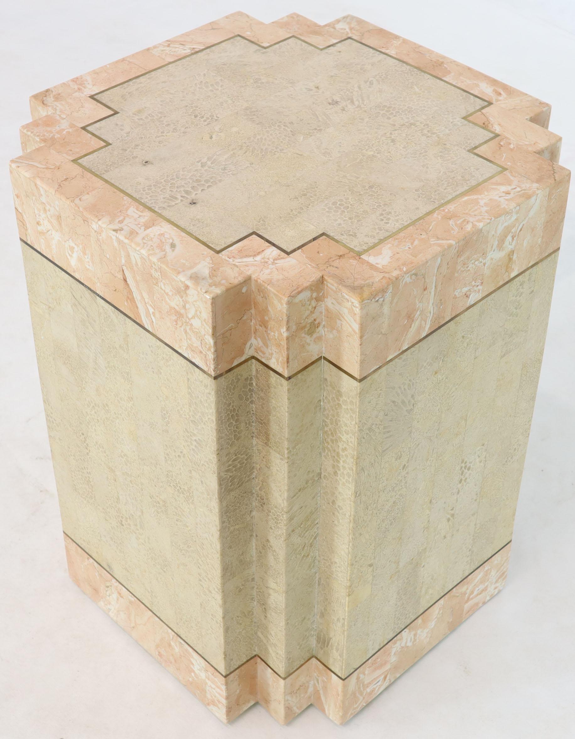 Oceanic Tessellated Stone Tile Brass Inlay Square Pedestal 