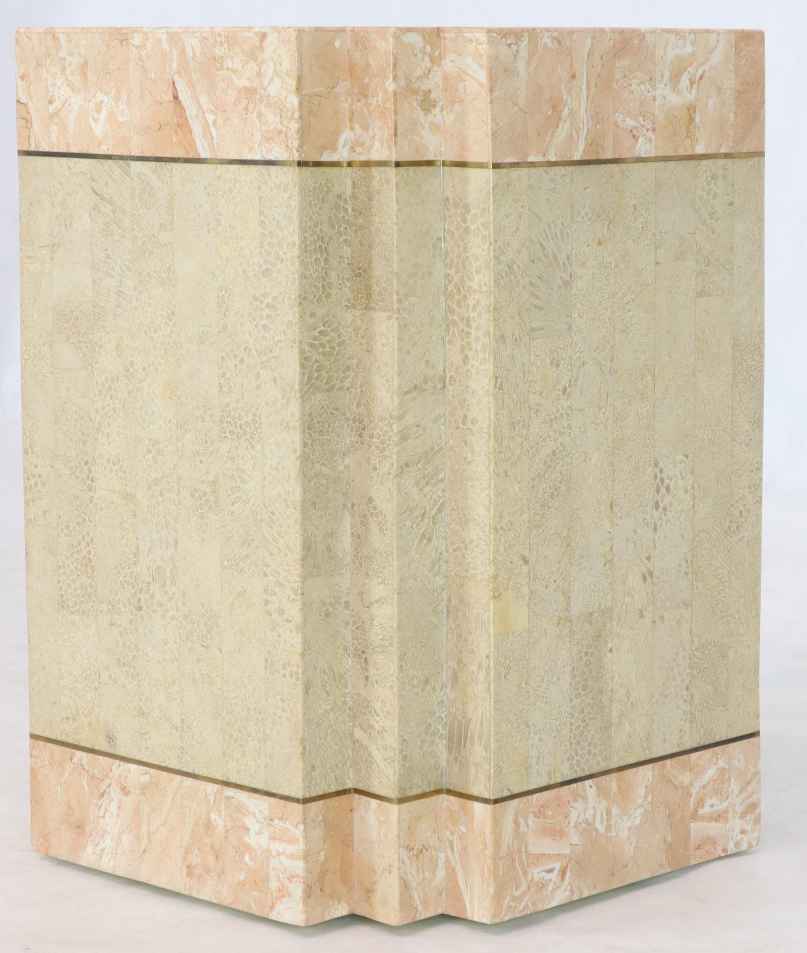 Tessellated Stone Tile Brass Inlay Square Pedestal  In Good Condition In Rockaway, NJ