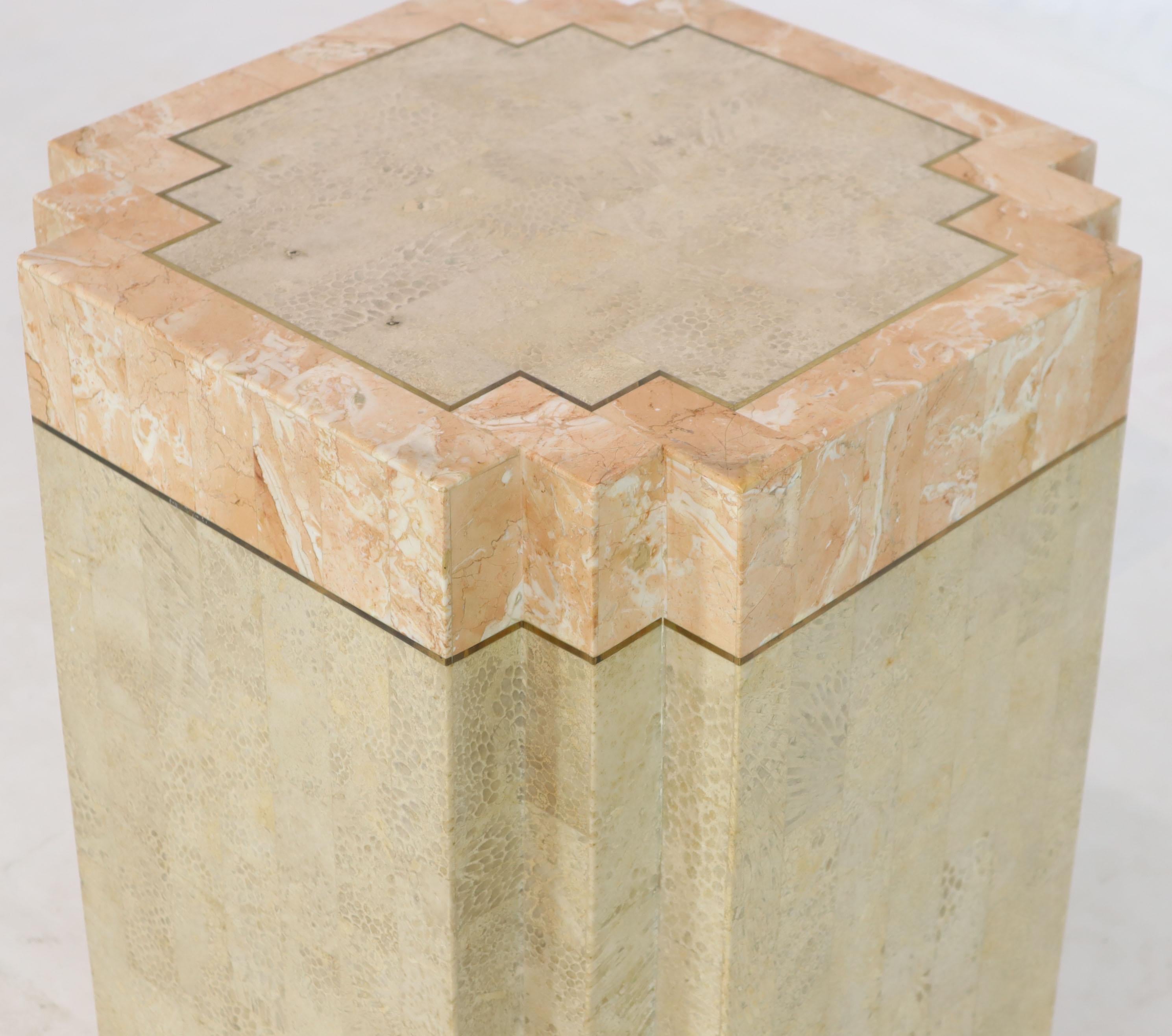 20th Century Tessellated Stone Tile Brass Inlay Square Pedestal 