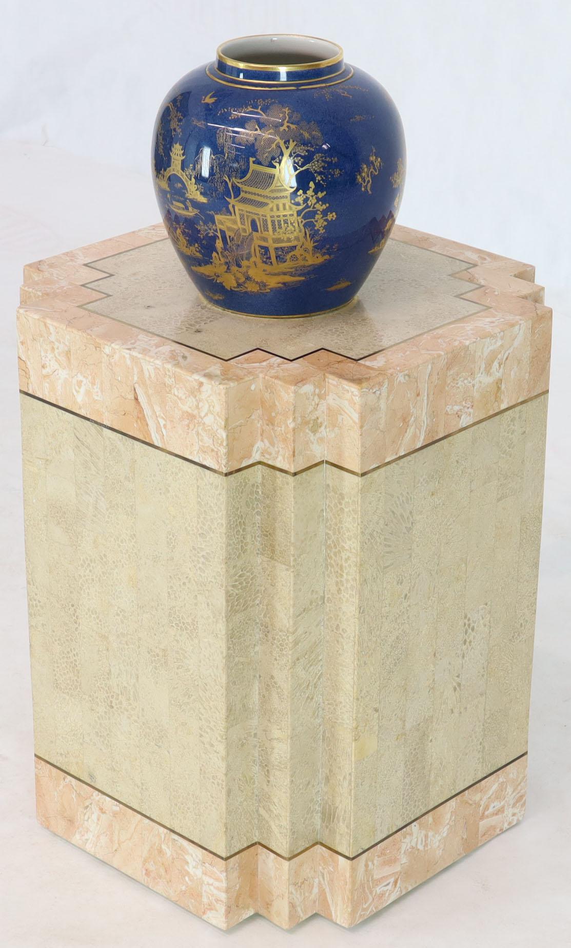Tessellated Stone Tile Brass Inlay Square Pedestal  1