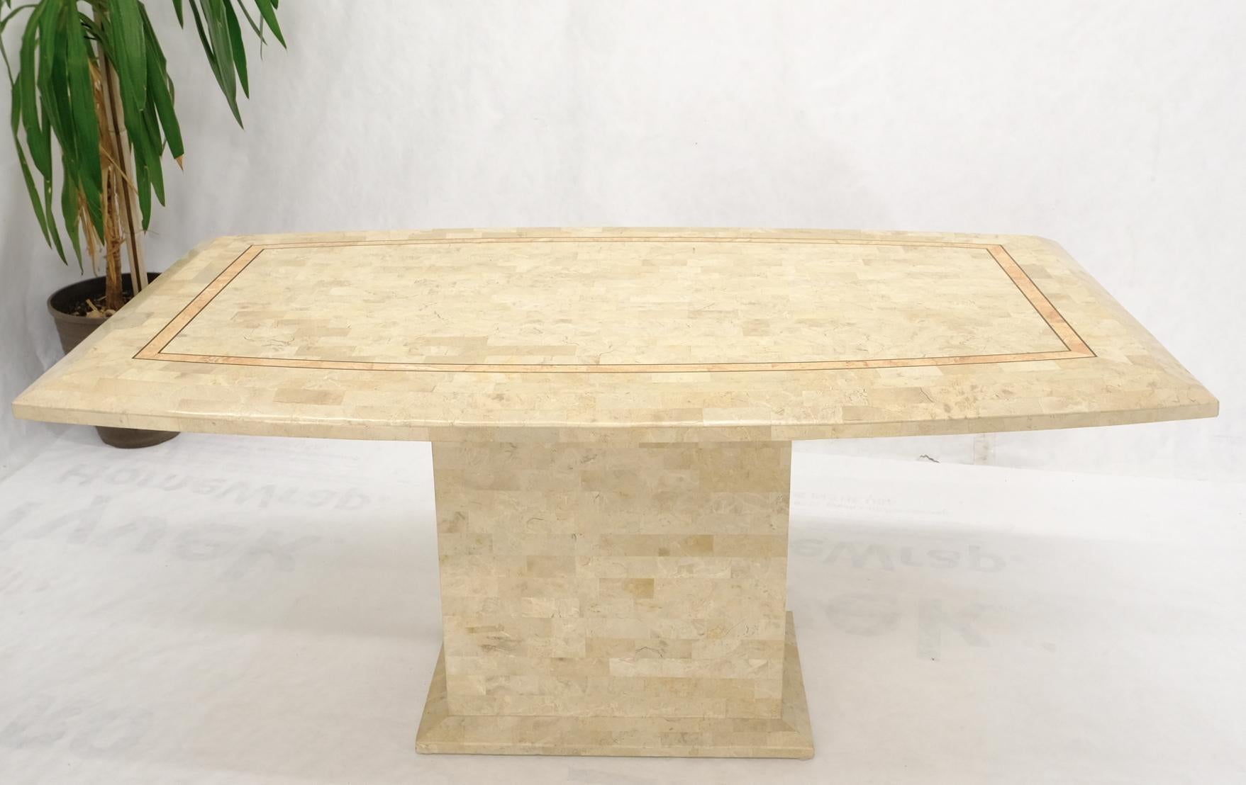 Mid-Century Modern tessellated stone tile brass inlay dining table.