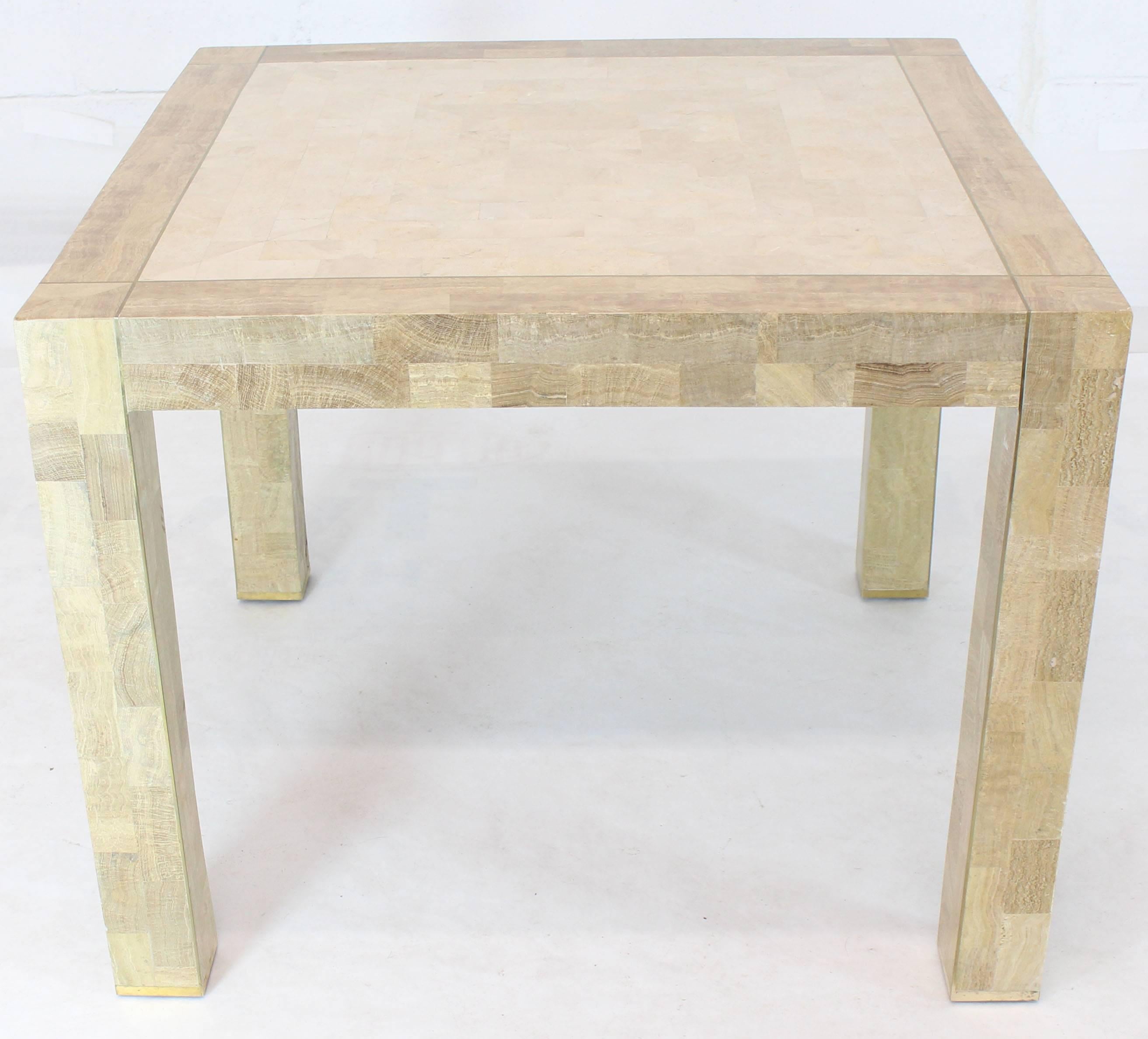 Mid-Century Modern square game table. Beautiful beige to light coffee brown stone tiles.