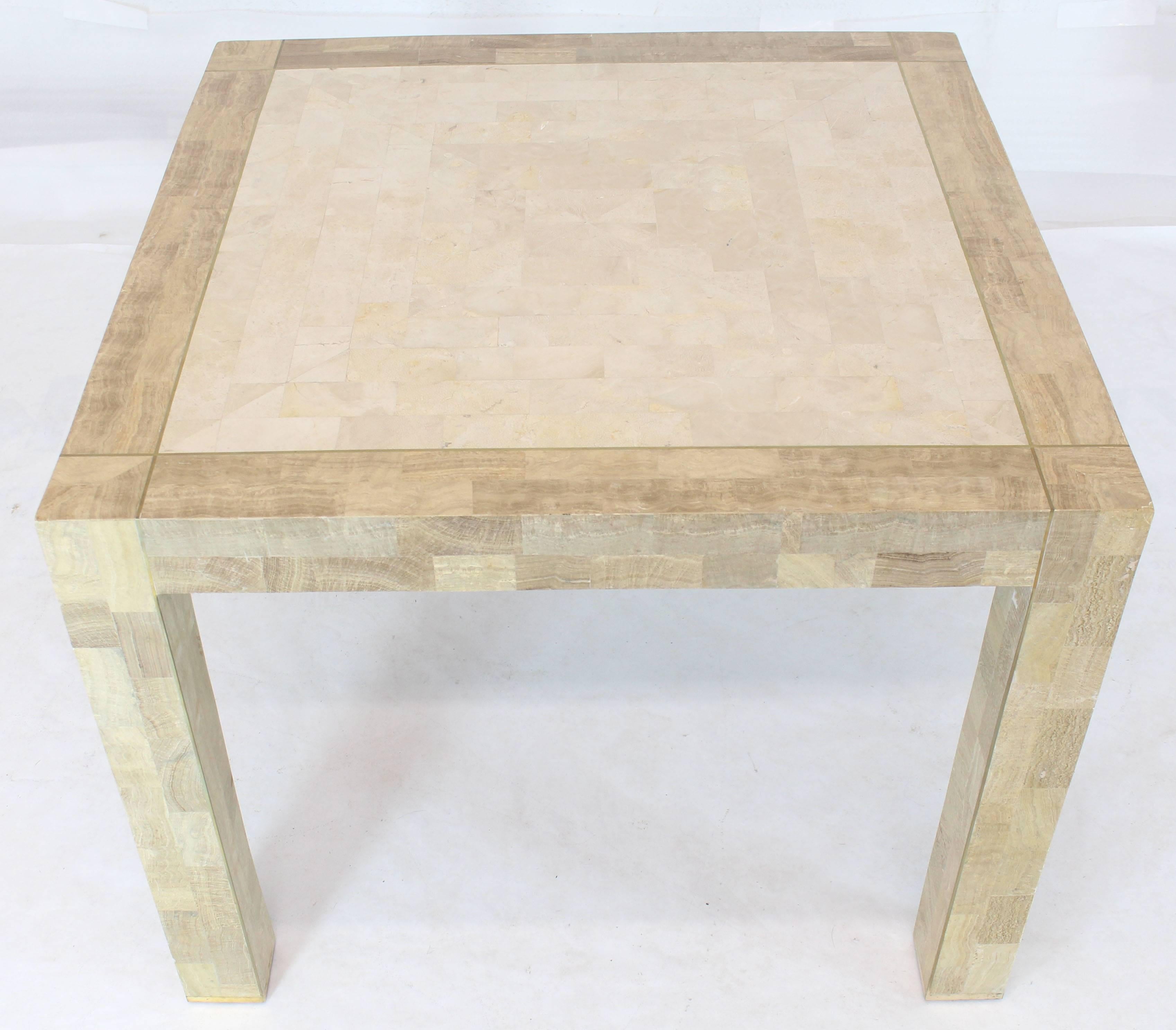 20th Century Tessellated Stone Veneer Brass Inlay Square Game Table