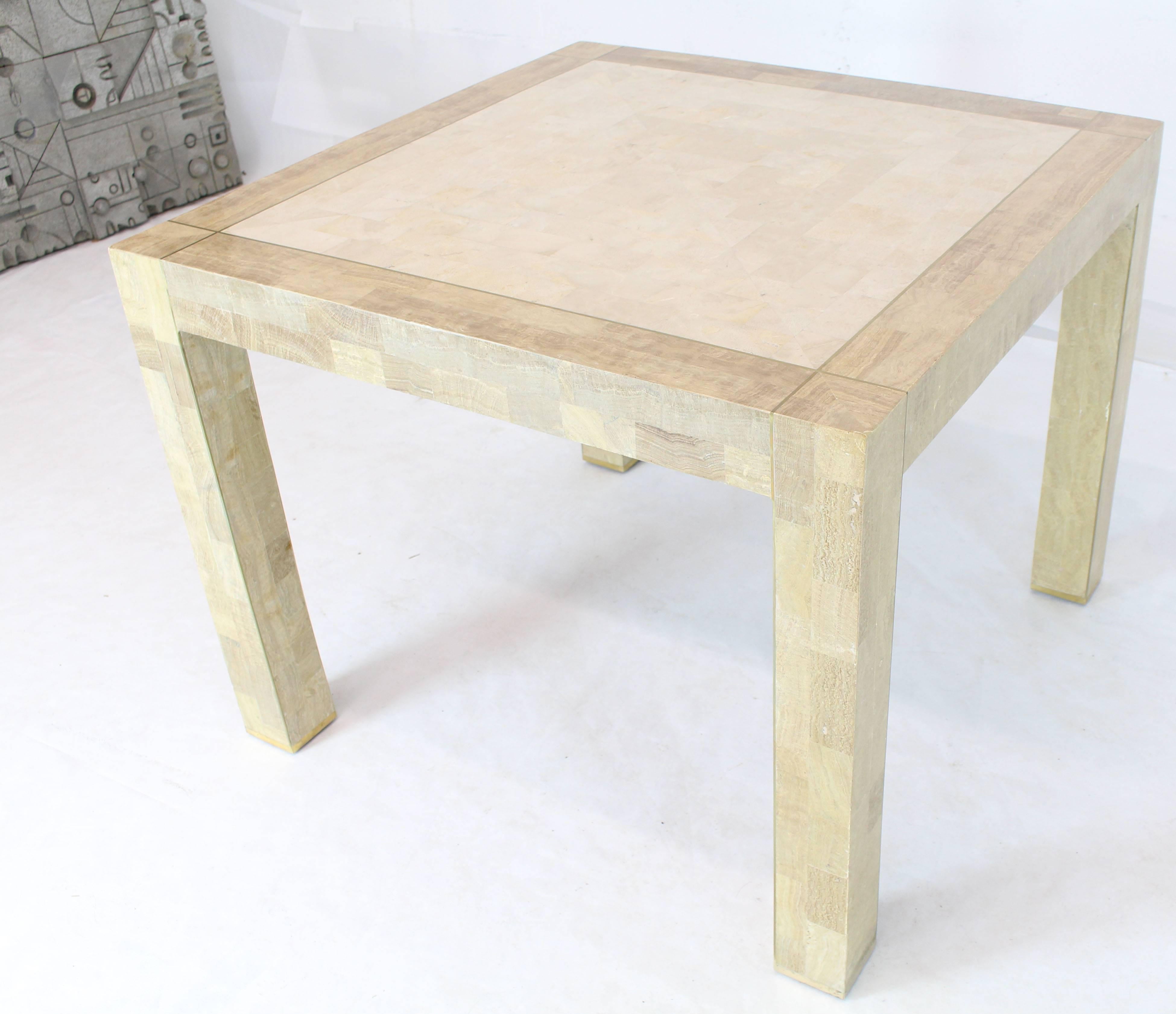 Tessellated Stone Veneer Brass Inlay Square Game Table 2