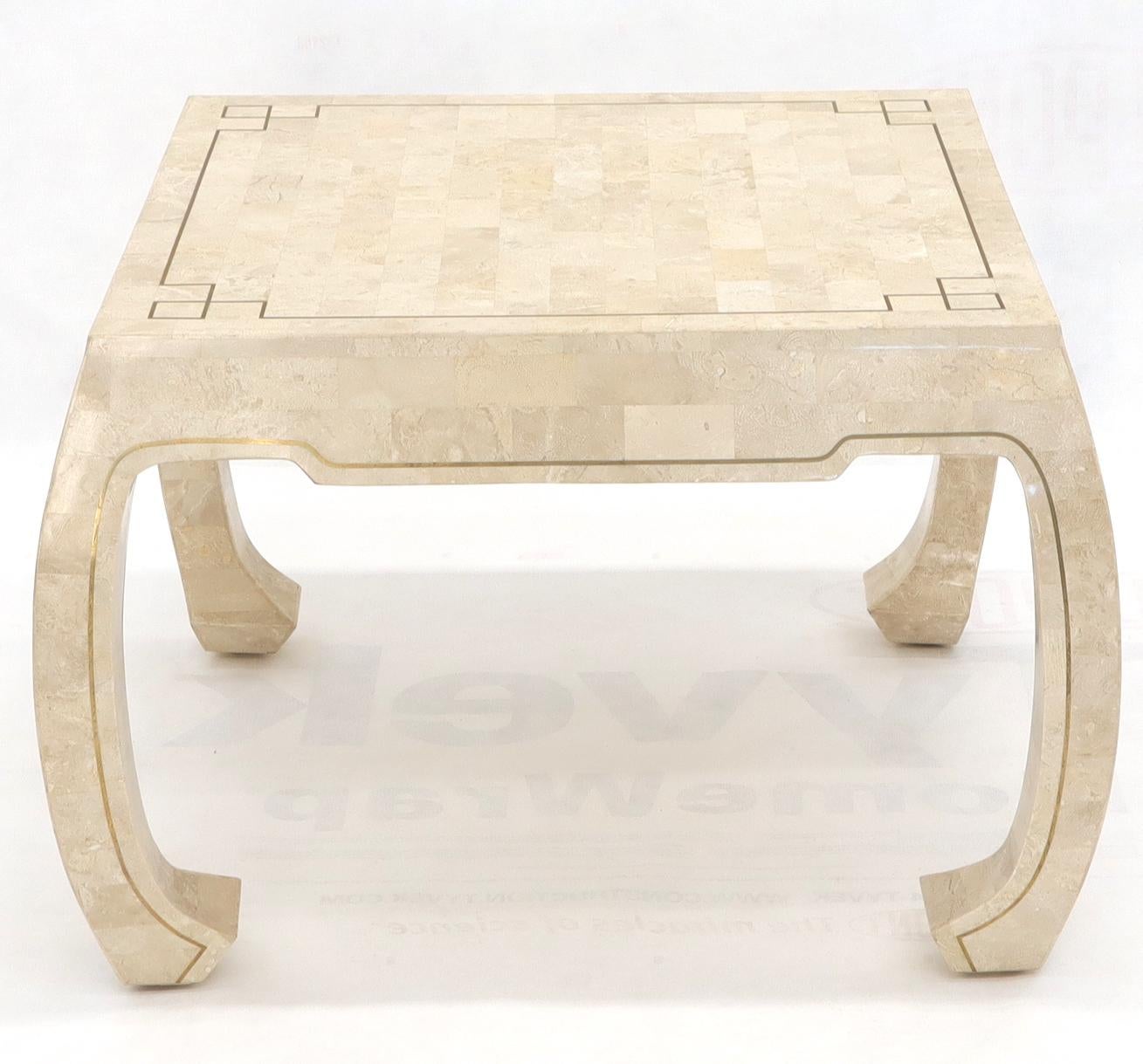 Mid-Century Modern Tessellated Stone Veneer Brass Inlay Square Occasional Coffee Side Table For Sale