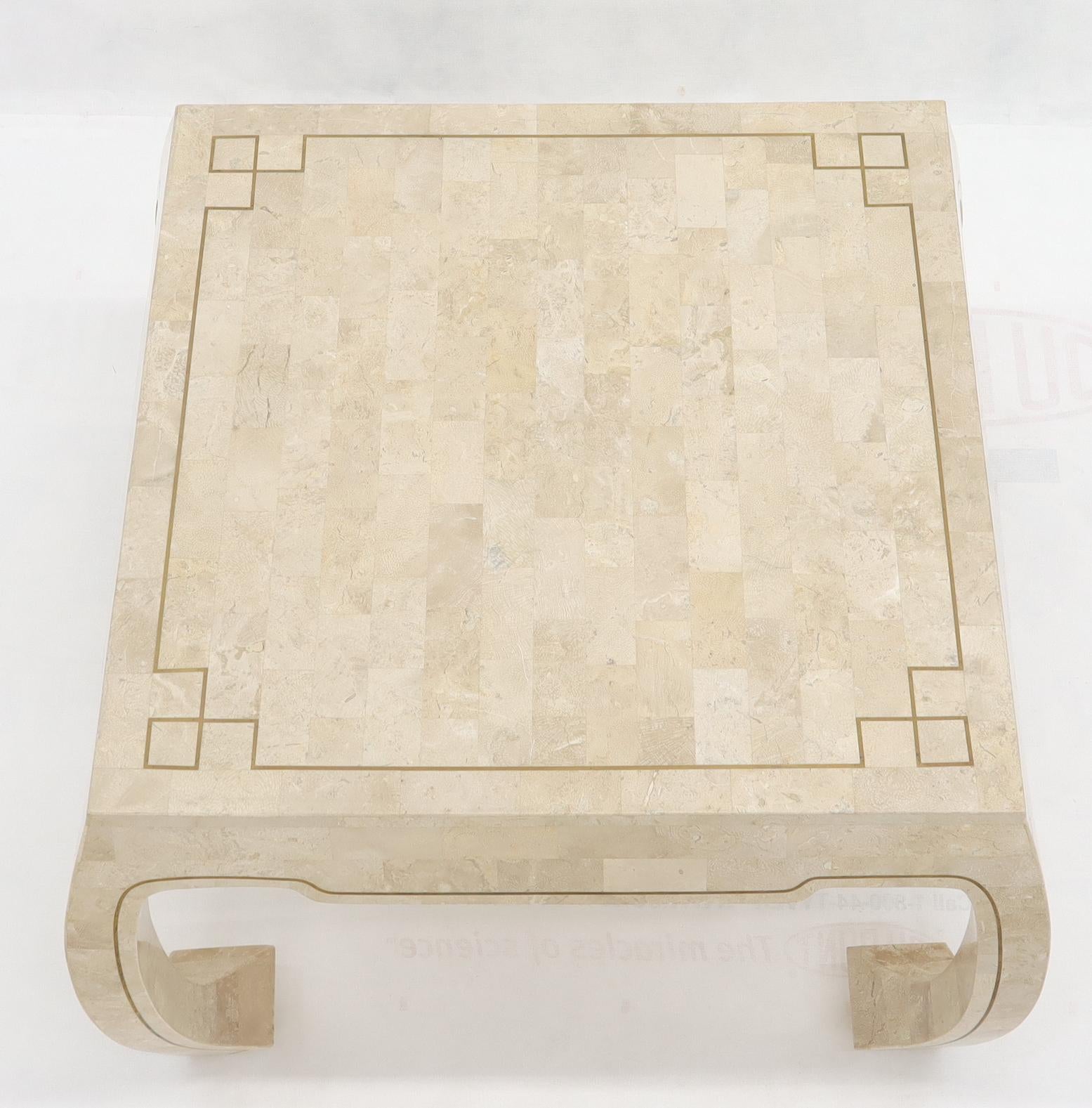 Unknown Tessellated Stone Veneer Brass Inlay Square Occasional Coffee Side Table For Sale