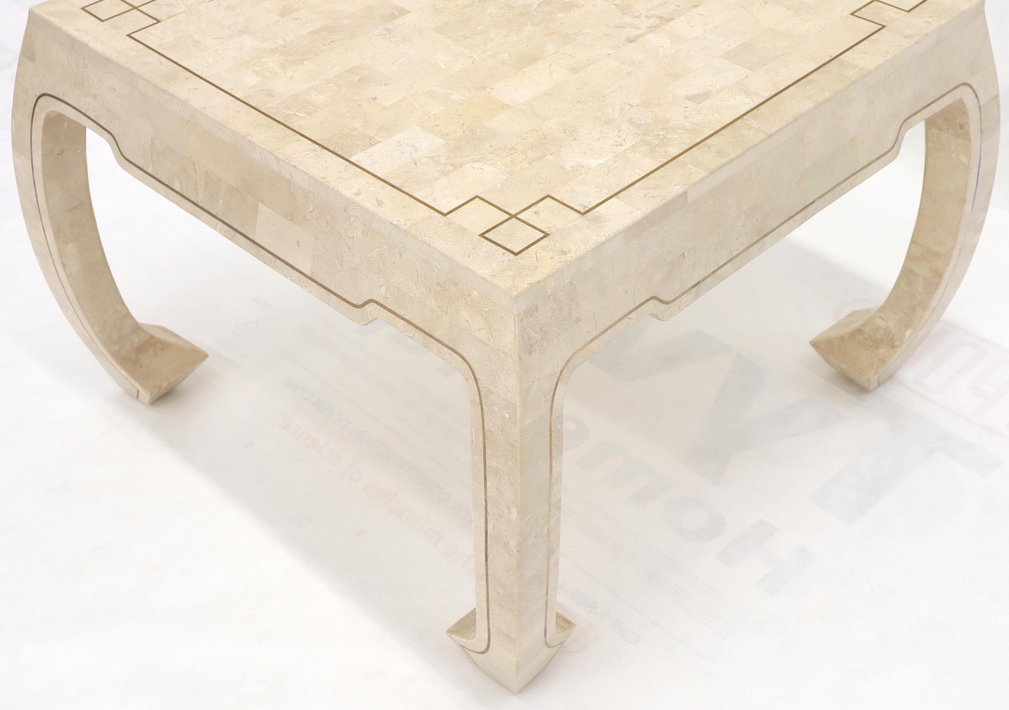 Tessellated Stone Veneer Brass Inlay Square Occasional Coffee Side Table In Distressed Condition For Sale In Rockaway, NJ