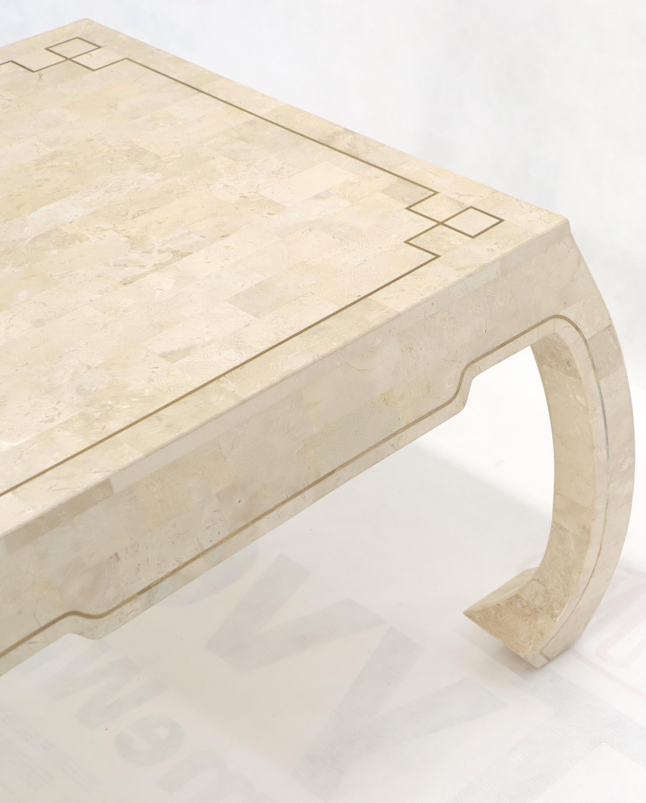 20th Century Tessellated Stone Veneer Brass Inlay Square Occasional Coffee Side Table For Sale