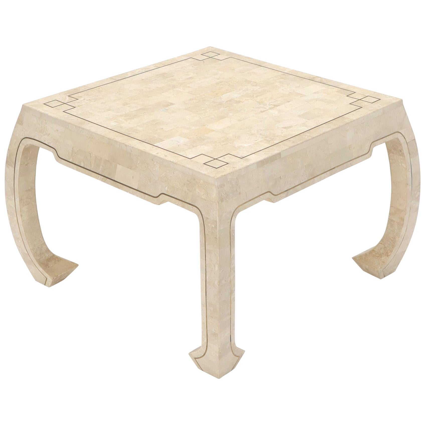 Tessellated Stone Veneer Brass Inlay Square Occasional Coffee Side Table For Sale