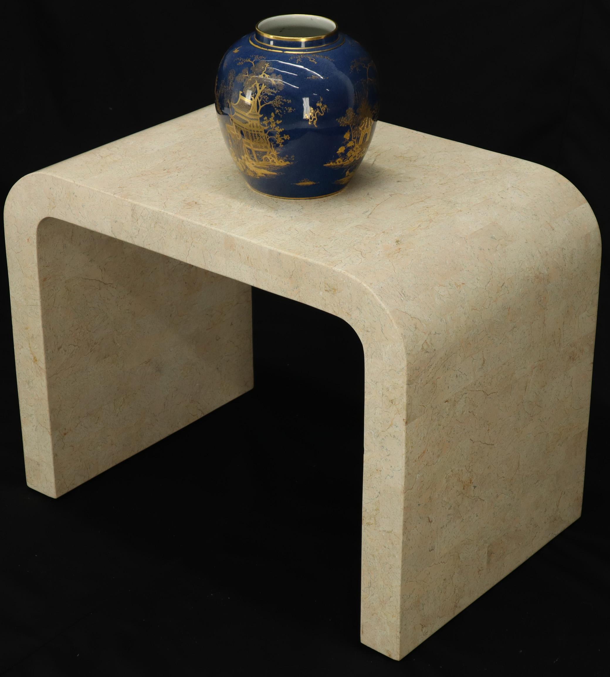 High quality Mid-Century Modern tessellated C shape square end table. Attributed to Maitland-Smith.