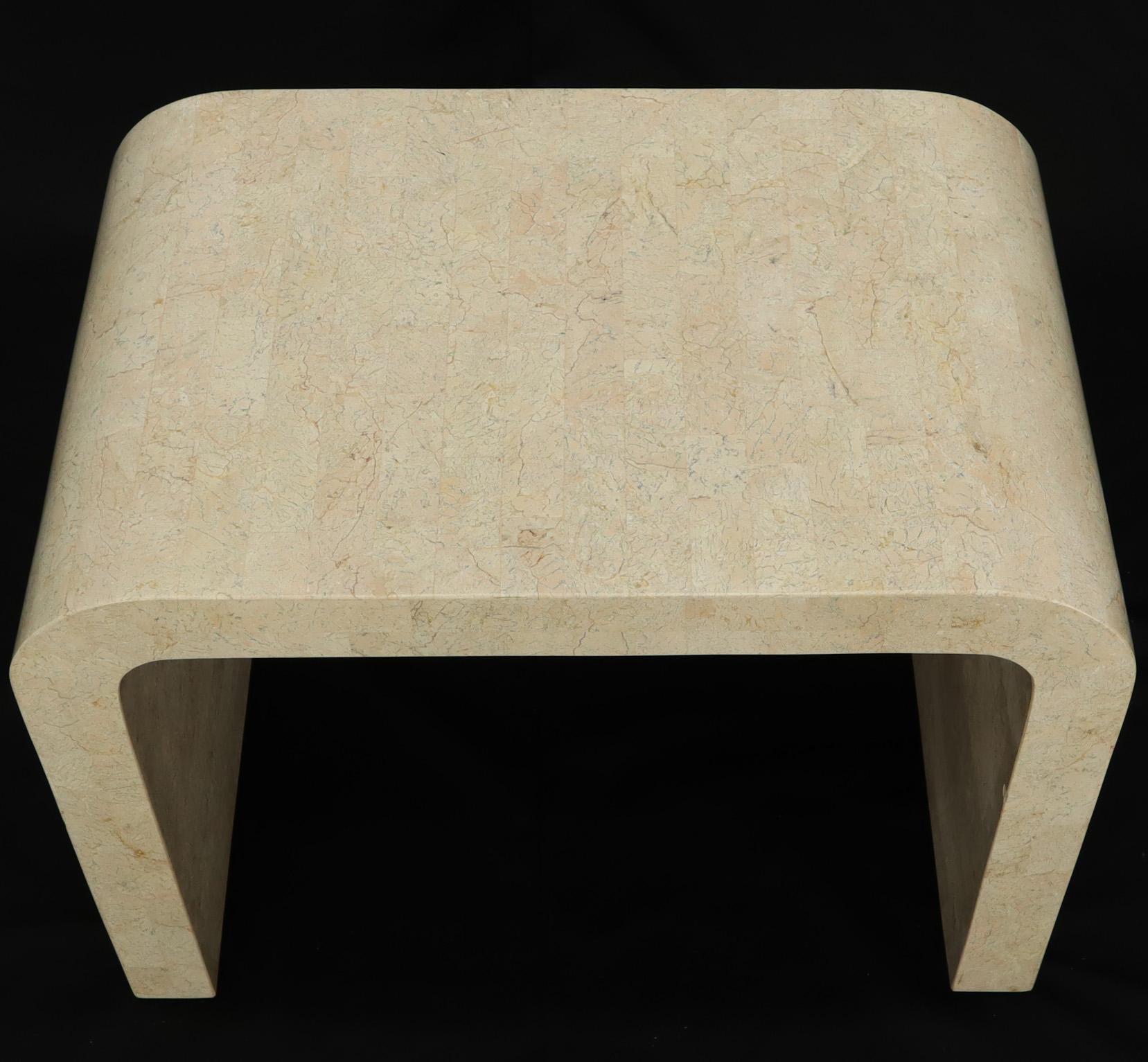 Tessellated Stone Veneer C Shape Side Coffee End Table In Excellent Condition For Sale In Rockaway, NJ