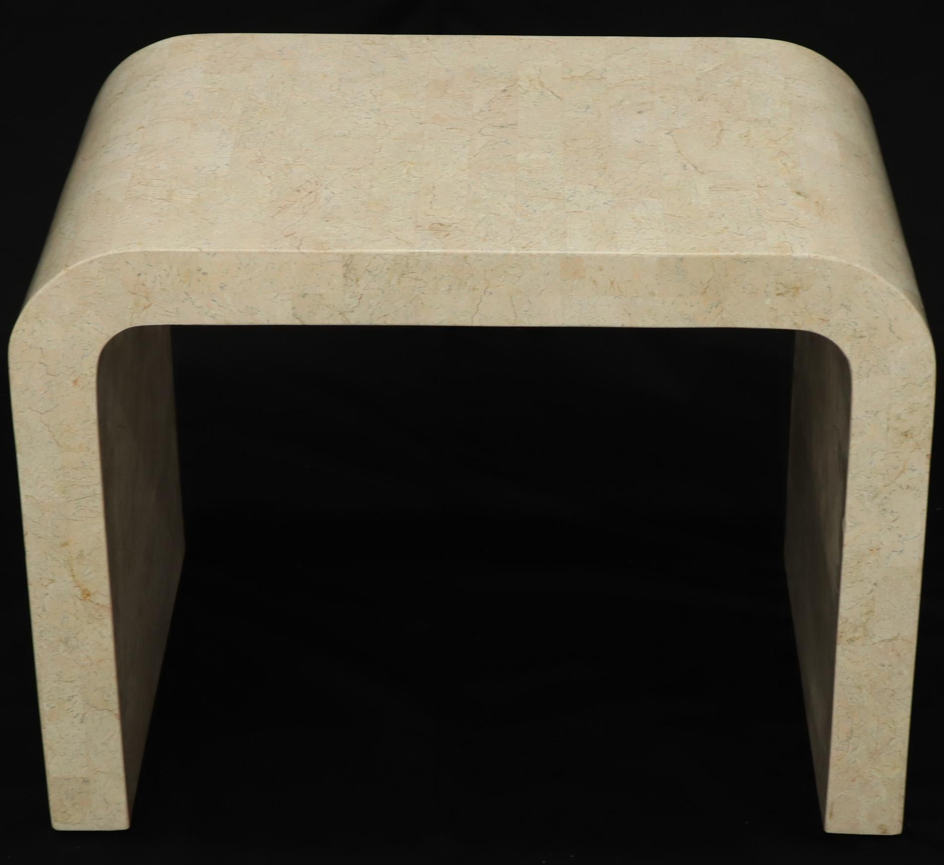 20th Century Tessellated Stone Veneer C Shape Side Coffee End Table For Sale