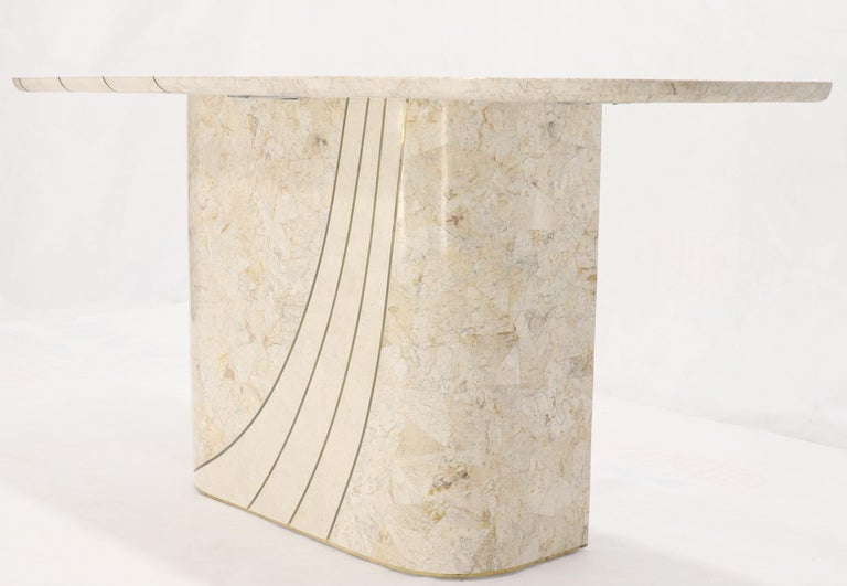 Tessellated Stone Veneer Tile Brass Inlay Pedestal Base Console Sofa ...
