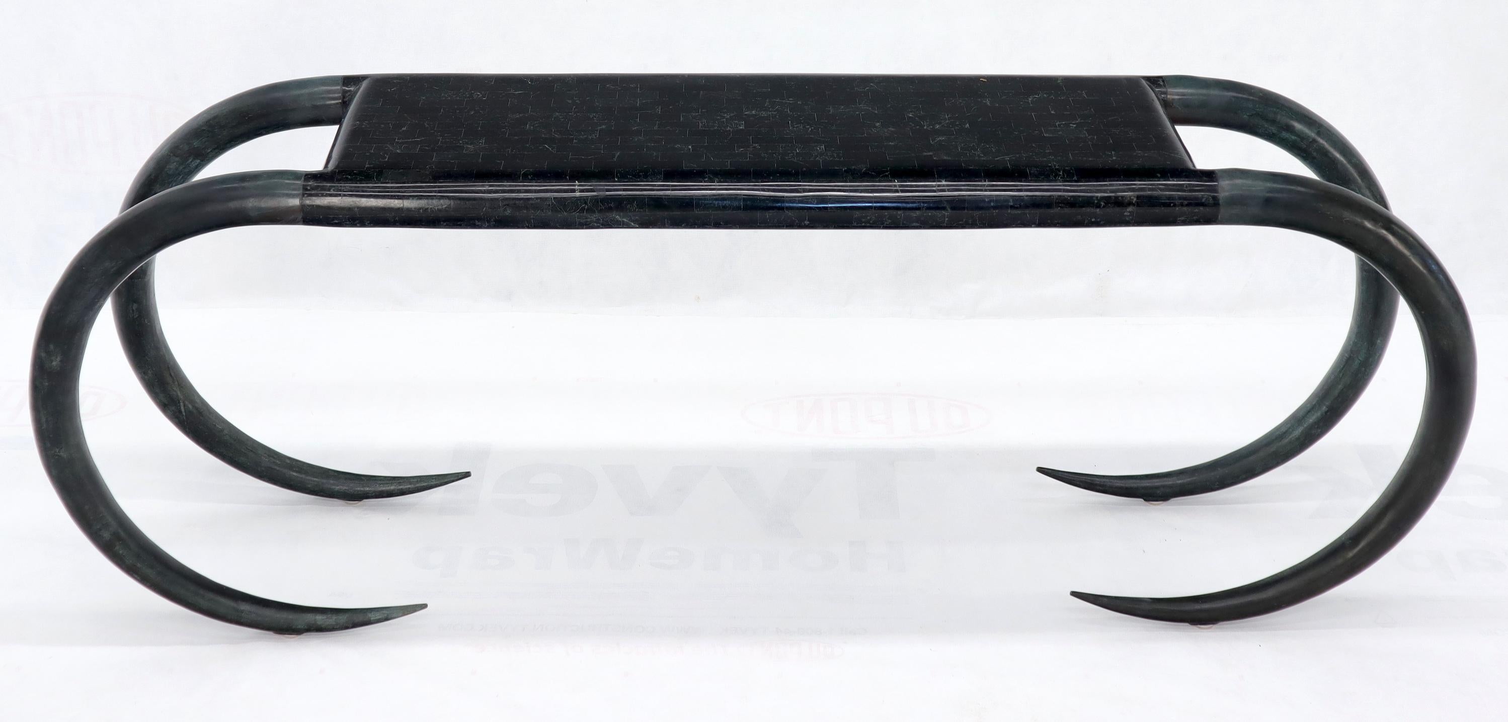 Mid-Century Modern Tessellated Stone Veneer Tile Console Sofa Table on Tusk Shape Legs For Sale