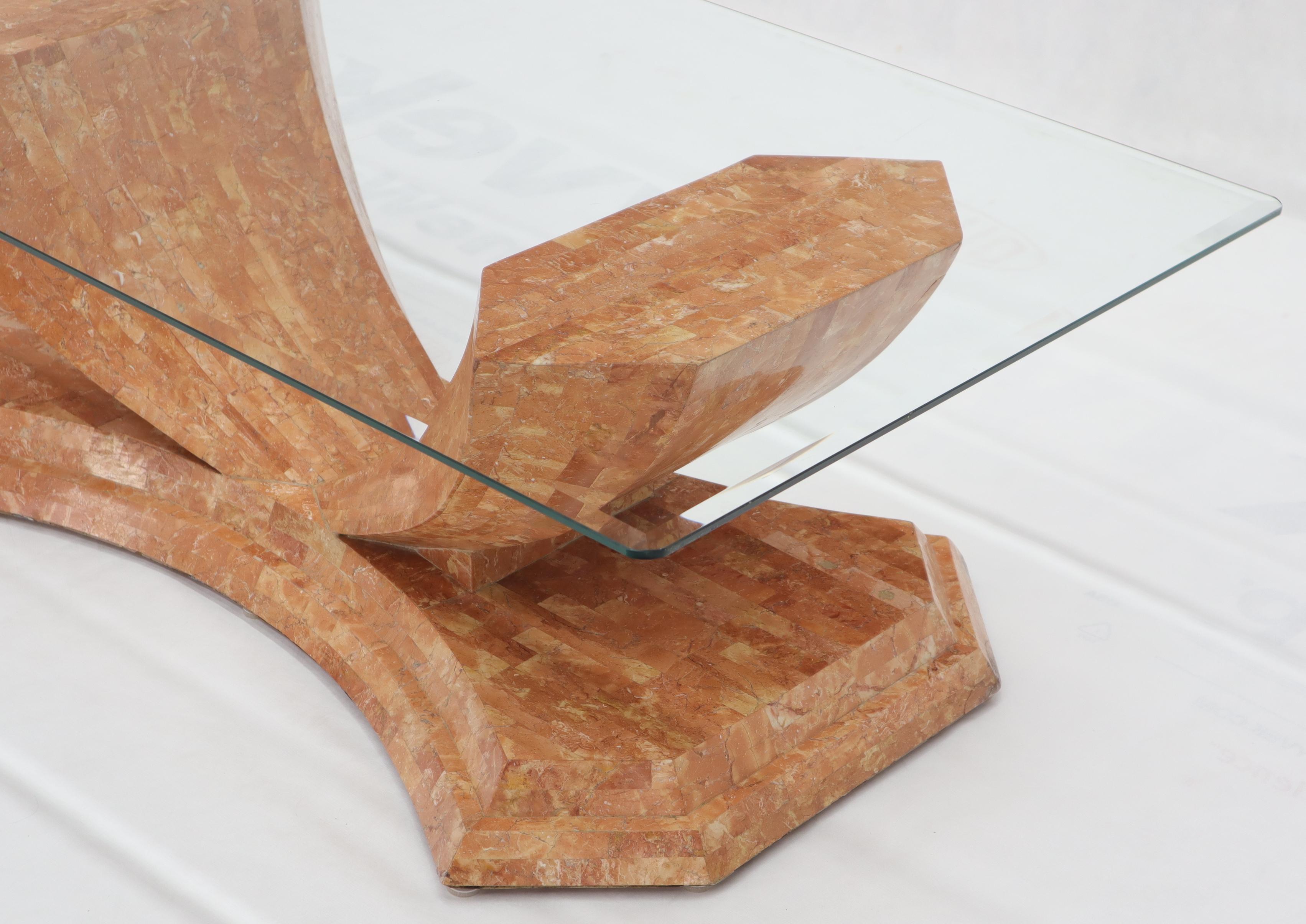 20th Century Tessellated Stone Veneer Tile Glass Top Coffee Table For Sale
