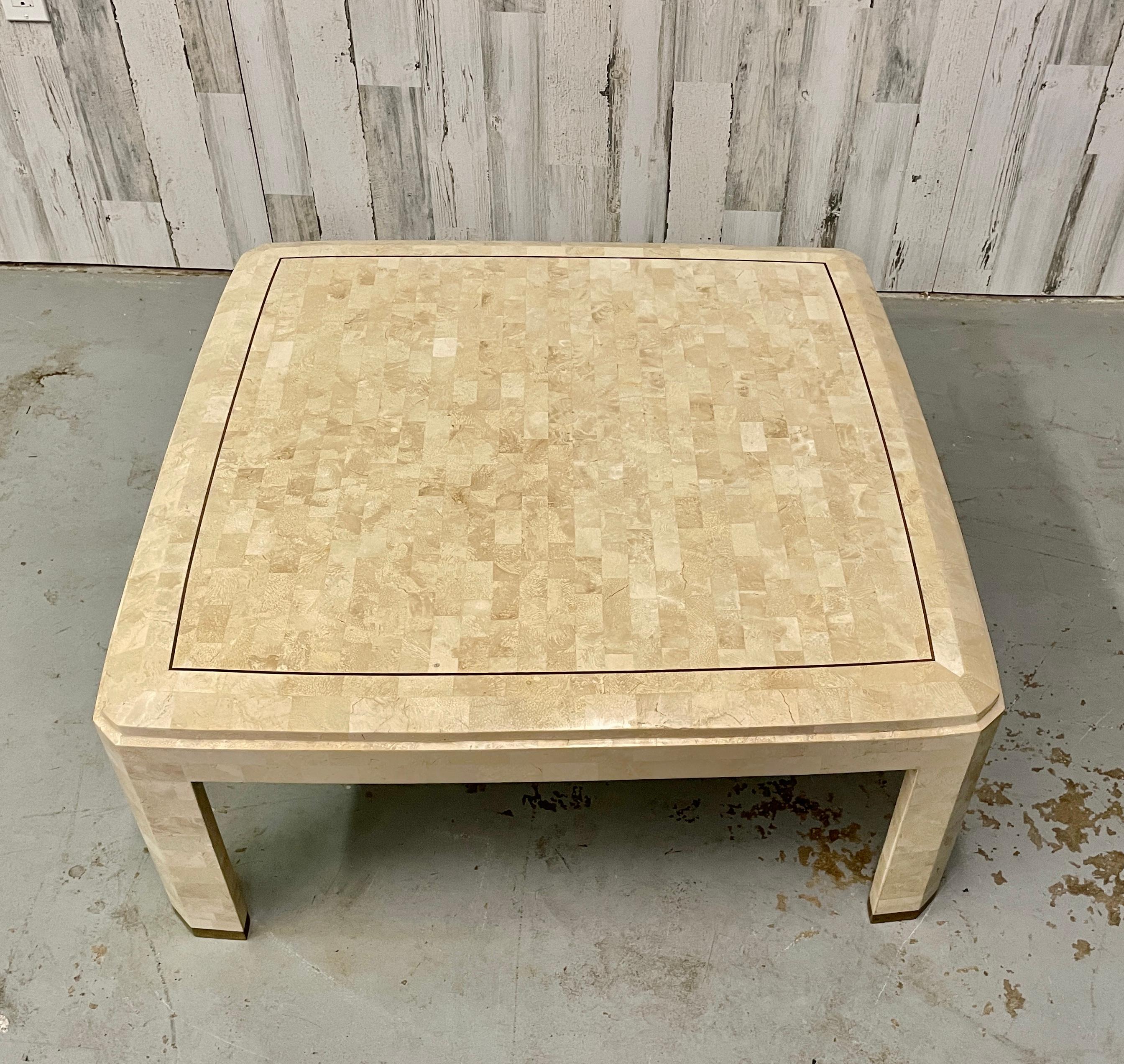 Tessellated Stone with Brass Inlaid Coffee Table For Sale 3