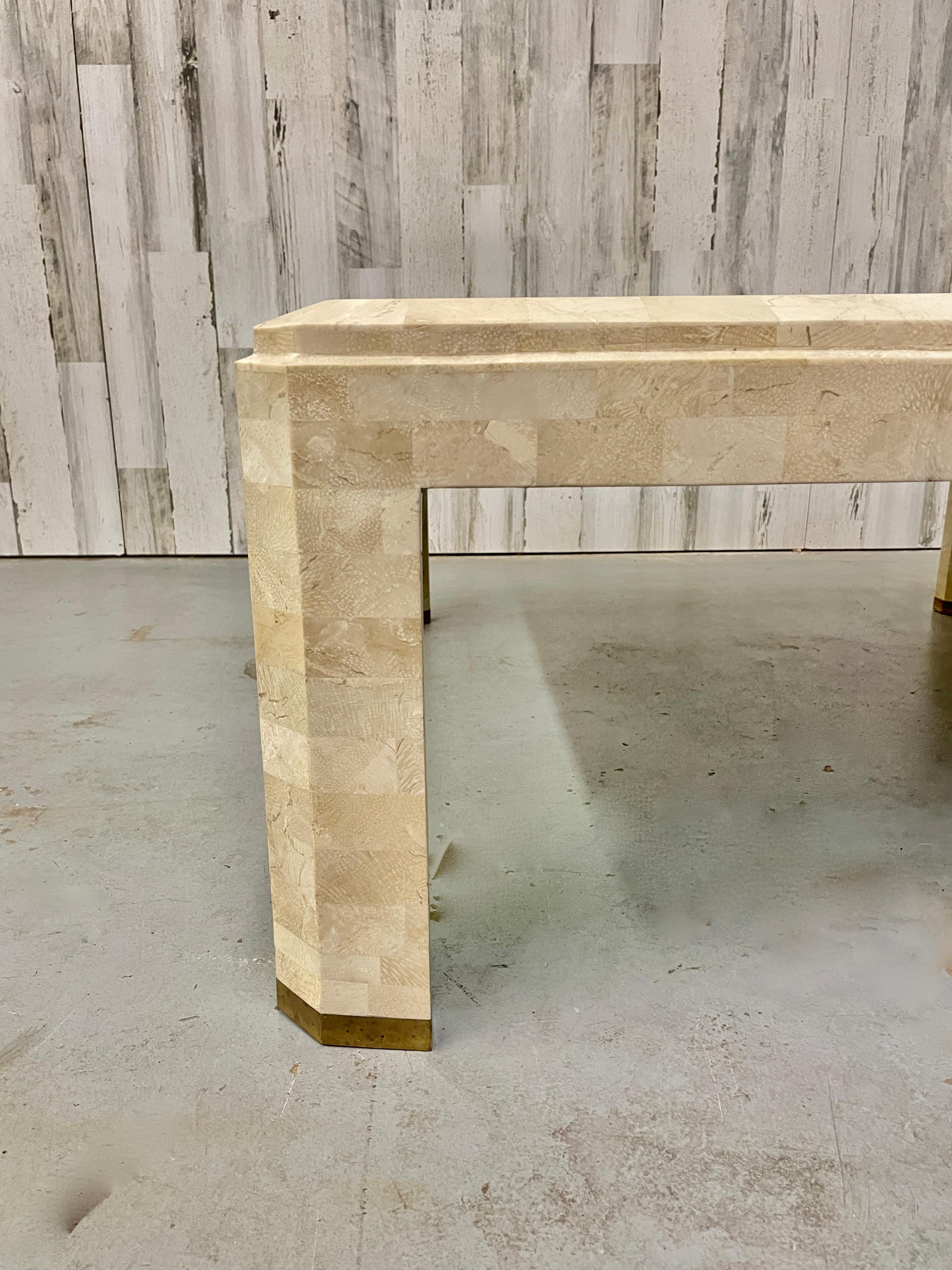 Tessellated Stone with Brass Inlaid Coffee Table For Sale 1