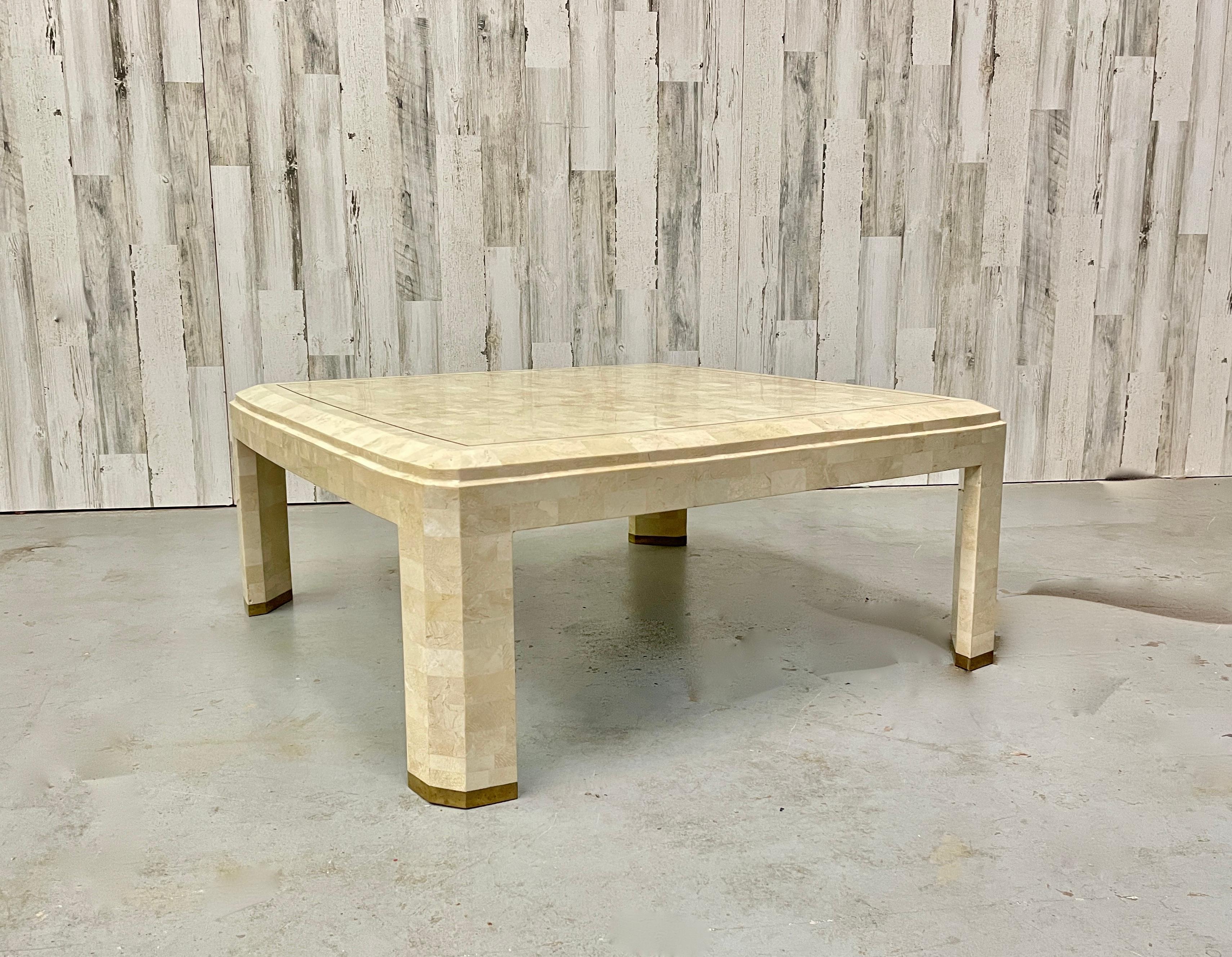 Tessellated Stone with Brass Inlaid Coffee Table For Sale 2