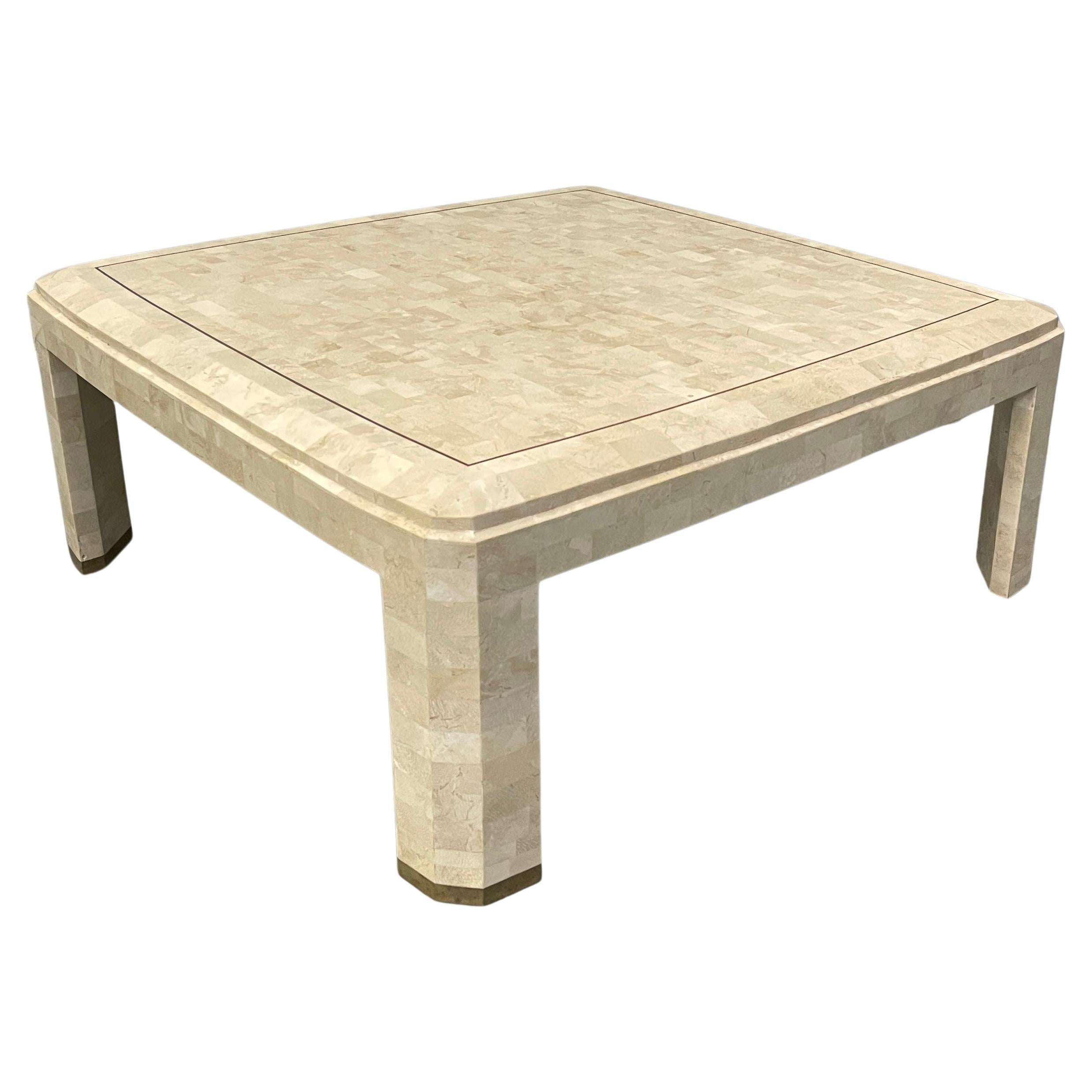 Tessellated Stone with Brass Inlaid Coffee Table For Sale