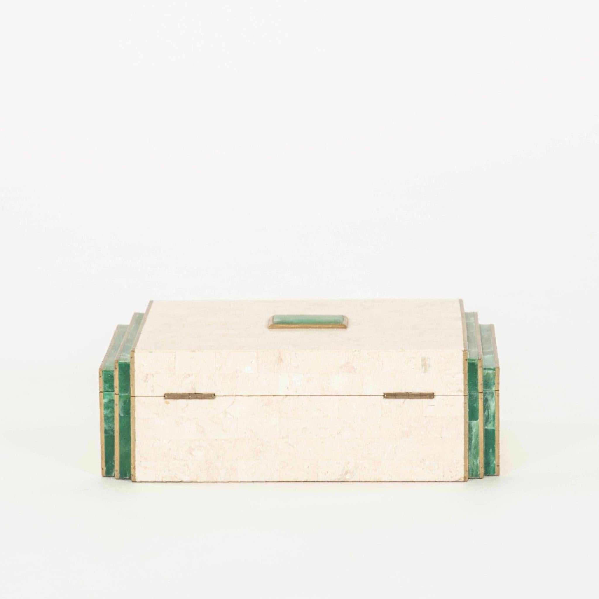 Tessellated Travertine and Green Agate Box In Good Condition For Sale In Houston, TX