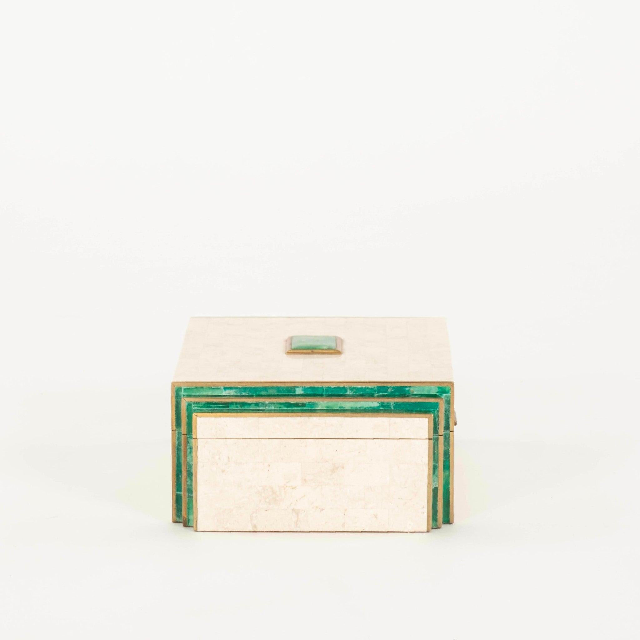 20th Century Tessellated Travertine and Green Agate Box For Sale