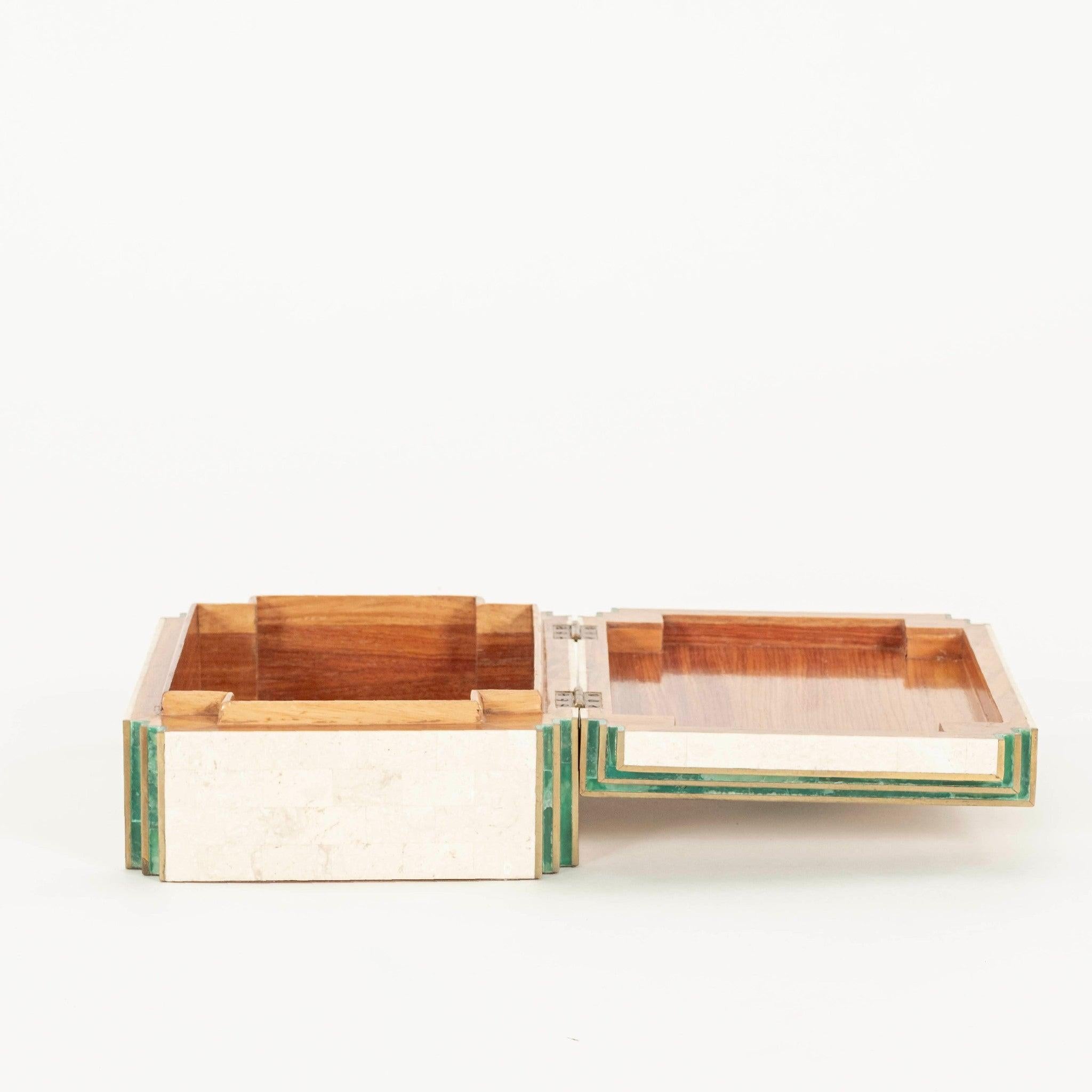 Brass Tessellated Travertine and Green Agate Box For Sale