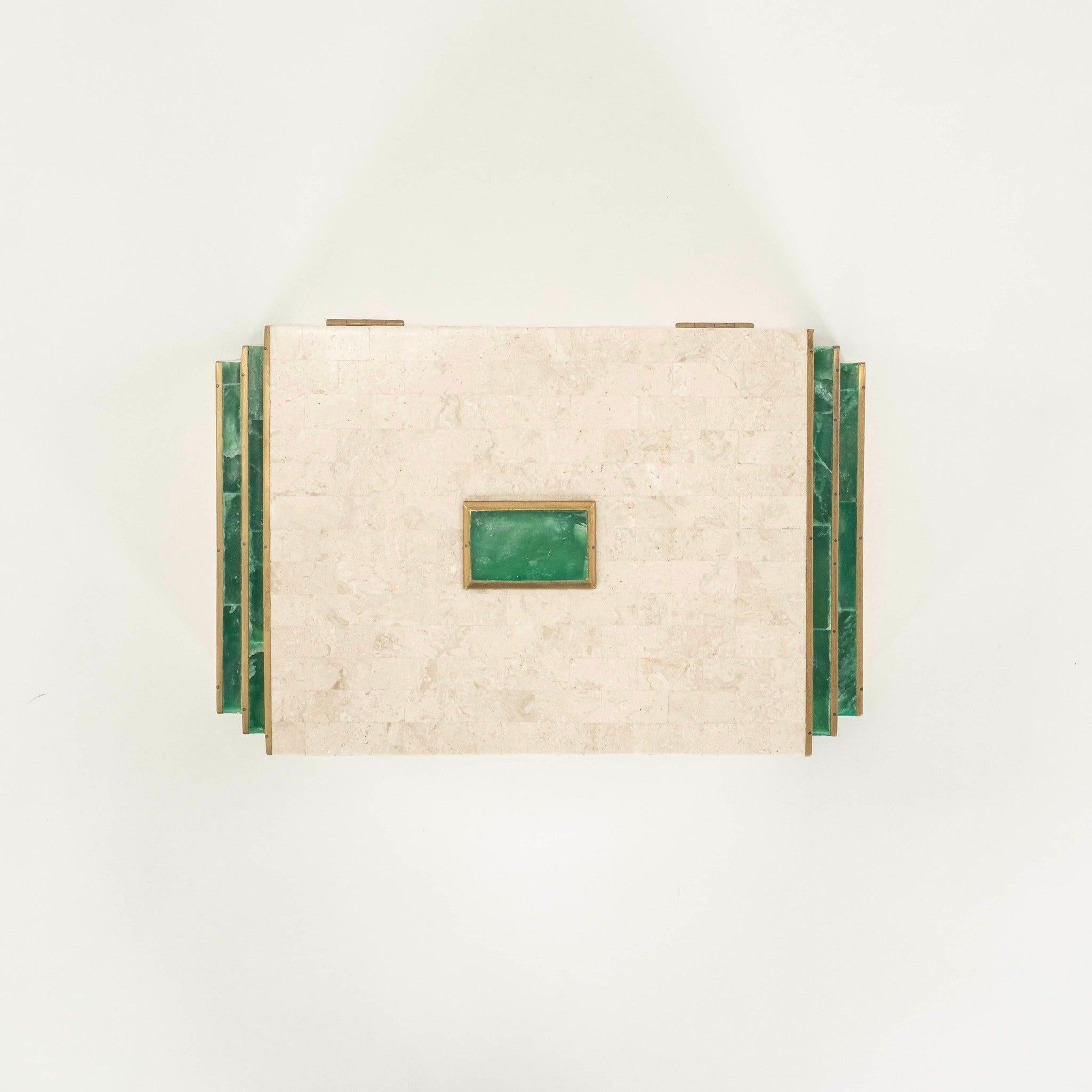 Tessellated Travertine and Green Agate Box For Sale 3