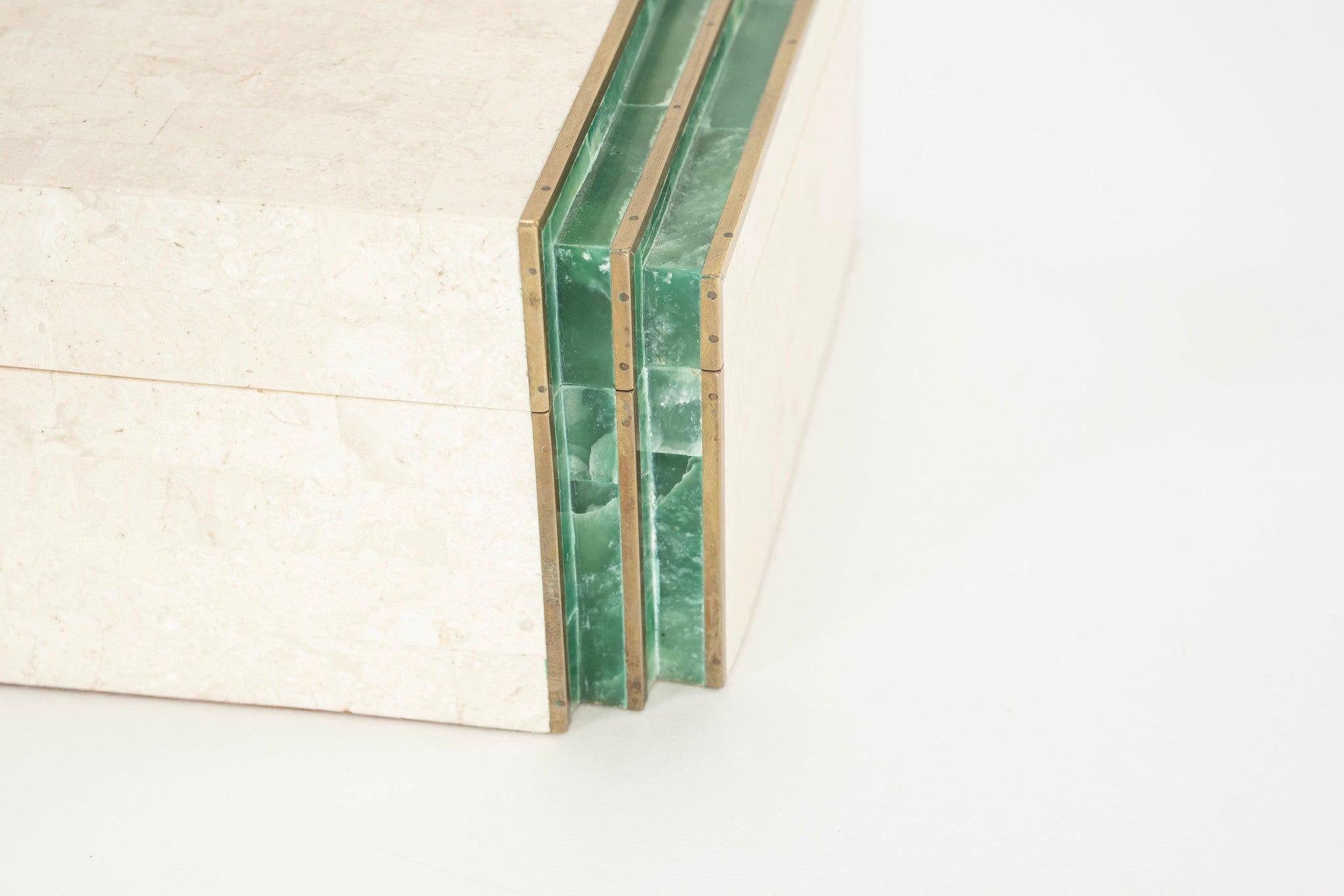Tessellated Travertine and Green Agate Box For Sale 4