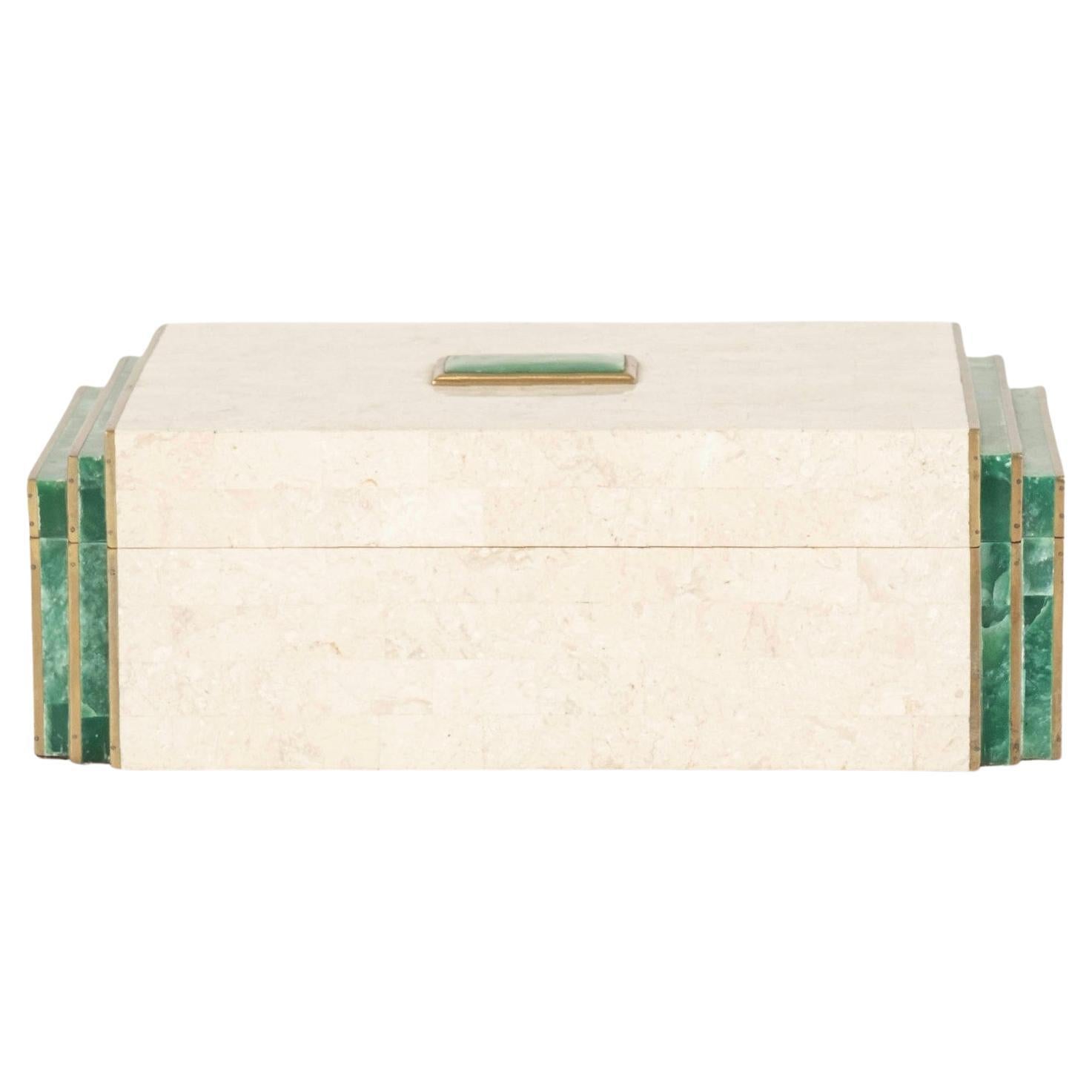 Tessellated Travertine and Green Agate Box