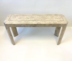 Tessellated Travertine and Inlay Brass Console Table by Maitland Smith