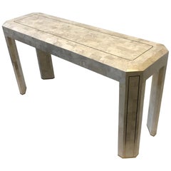Tessellated Travertine and Inlay Brass Console Table by Maitland Smith