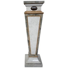Tessellated Travertine and Marble Geometric Pedestal Maitland-Smith Style