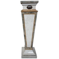 Tessellated Travertine and Marble Geometric Pedestal Maitland-Smith Style