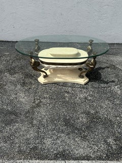 1980s Maitland Smith Tessellated Travertine Stone Figurative Iron Coffee Table