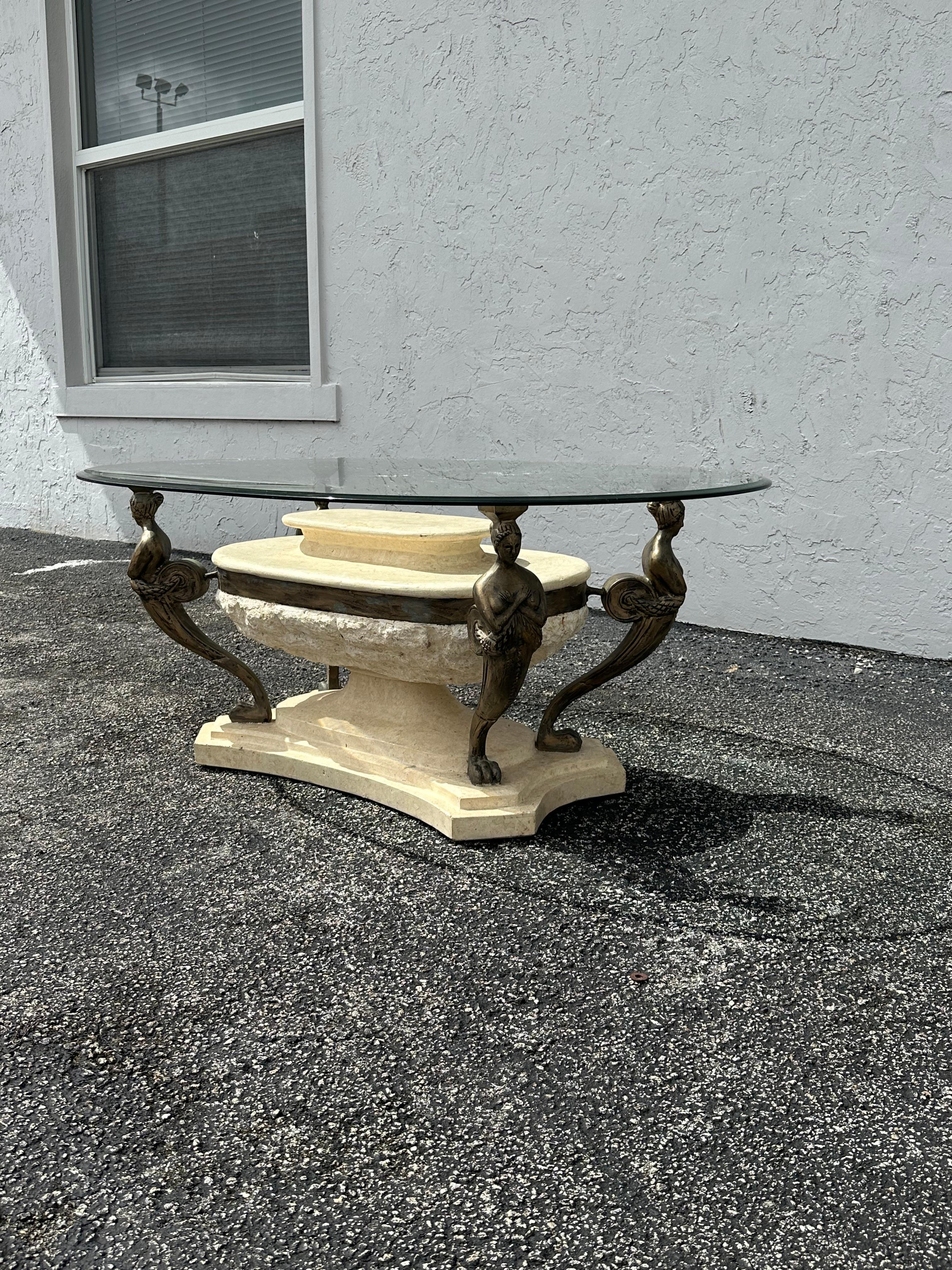 Fin du 20e siècle Table basse figurative Maitland Smith en travertin tessellé des années 1980 en vente