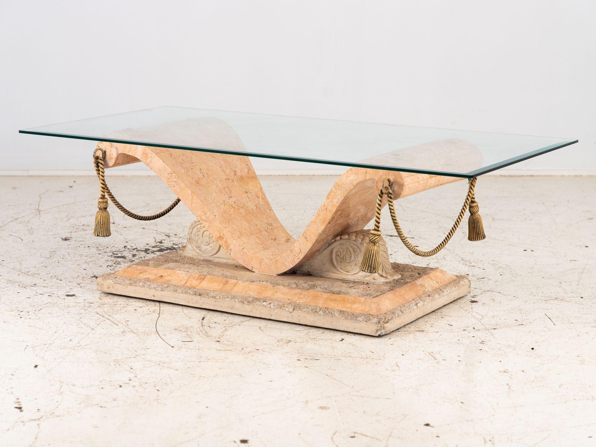 Tessellated Travertine Cocktail Table, France 1970s For Sale 5