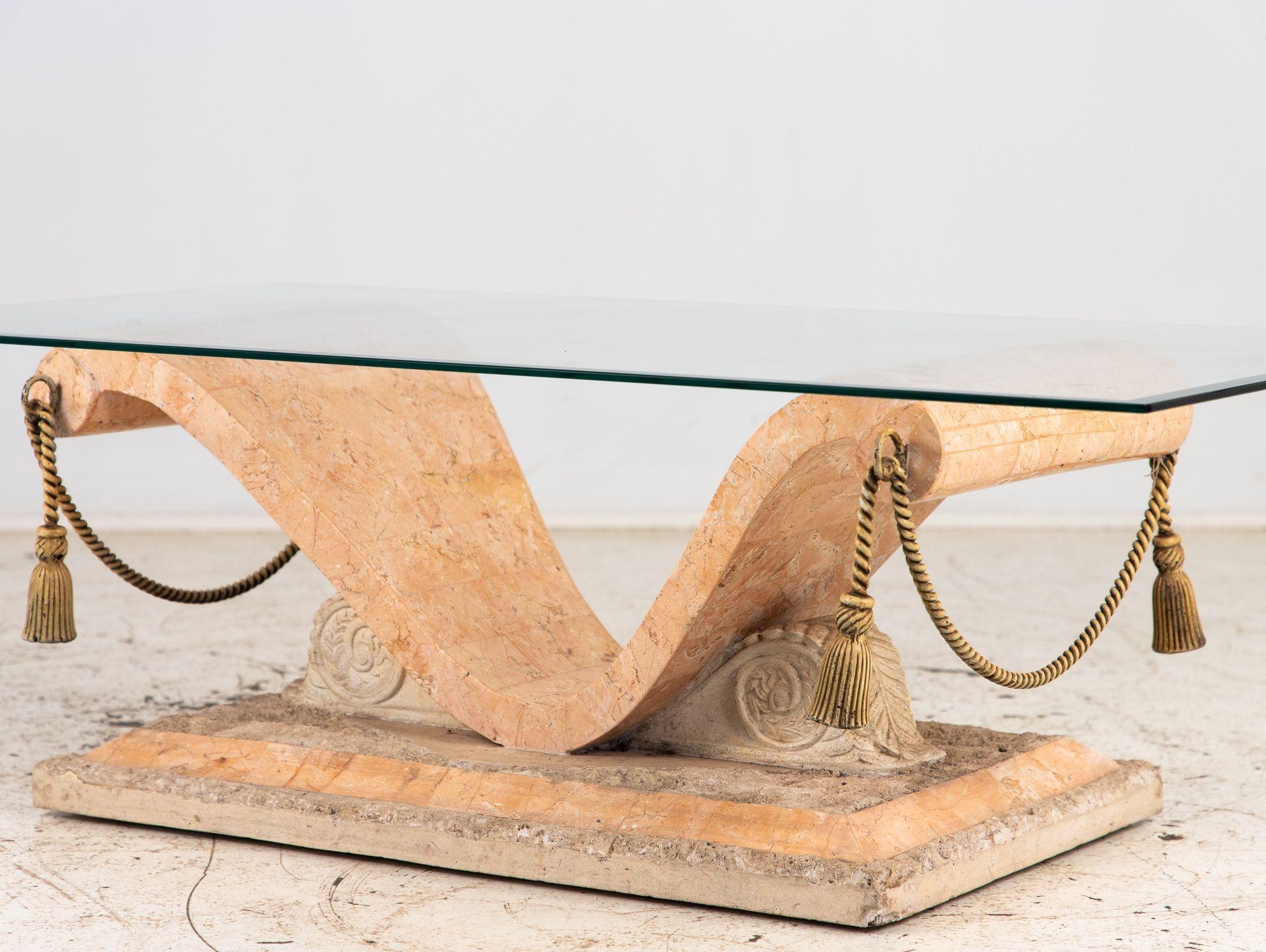 Tessellated Travertine Cocktail Table, France 1970s In Good Condition For Sale In South Salem, NY