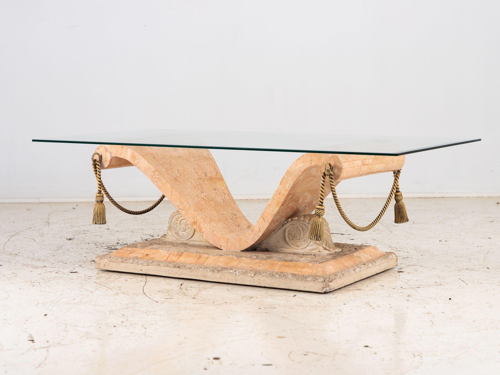 Tessellated Travertine Cocktail Table, France 1970s For Sale 4