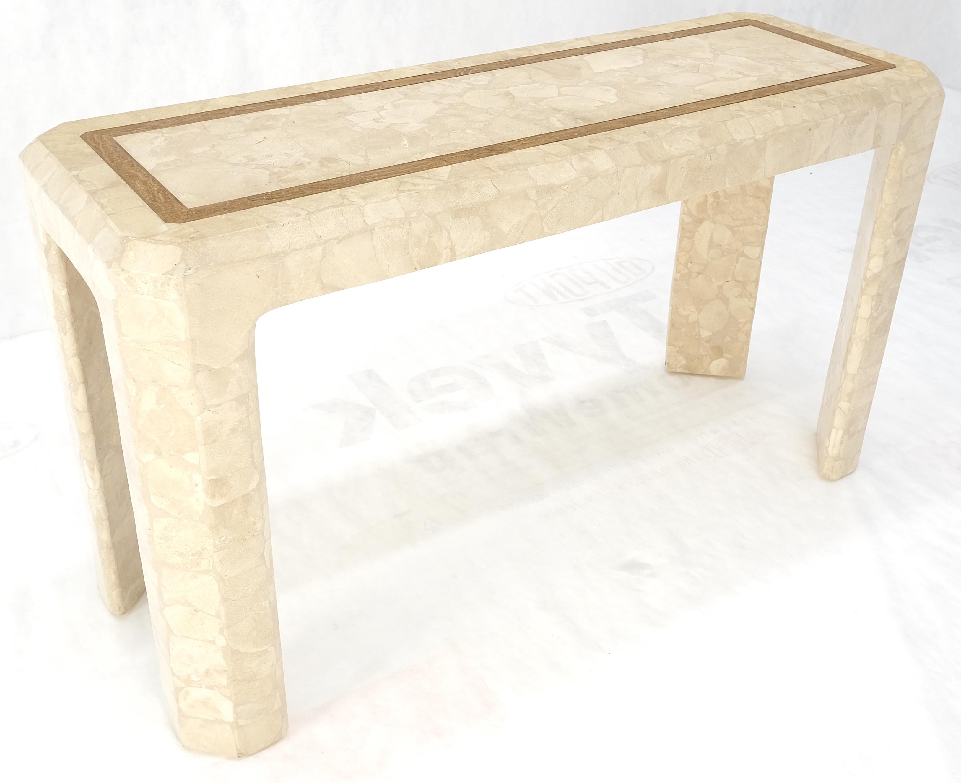 Tessellated Travertine Inlayed Top Console Sofa Table Mid Century Modern MINT! For Sale 3