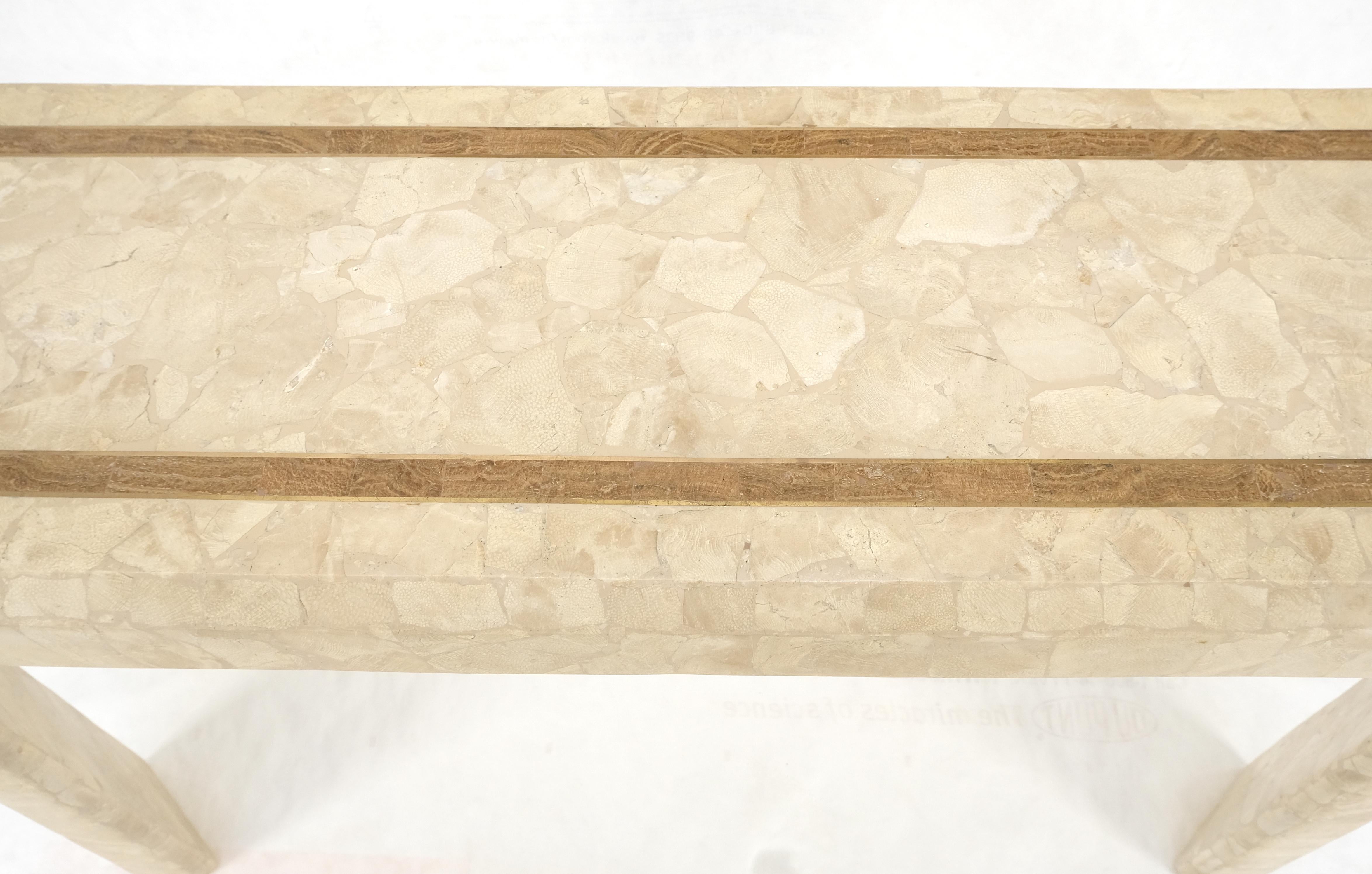 Mid-Century Modern Tessellated Travertine Inlayed Top Console Sofa Table Mid Century Modern MINT! For Sale